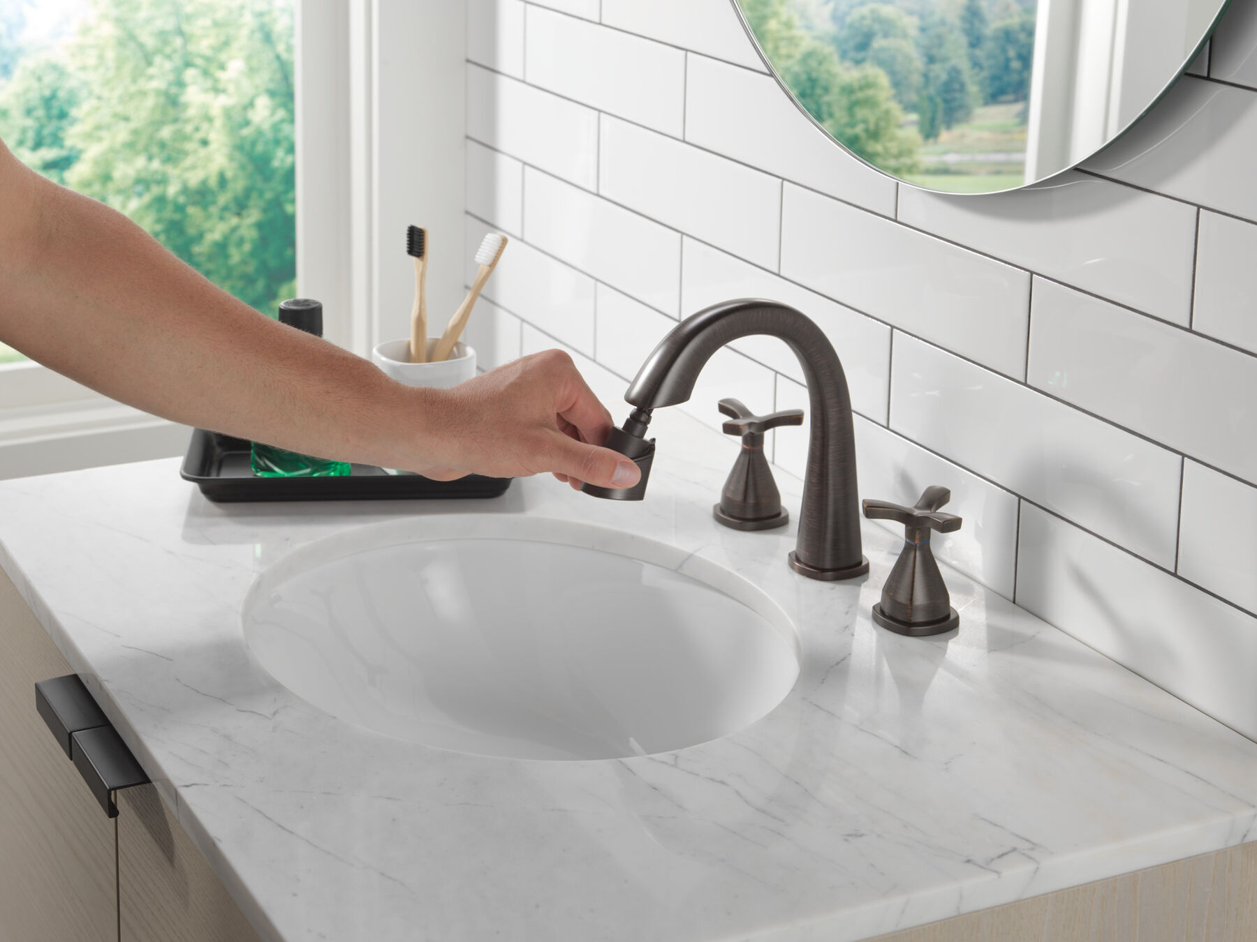 Two Handle Widespread Pull Down Bathroom Faucet