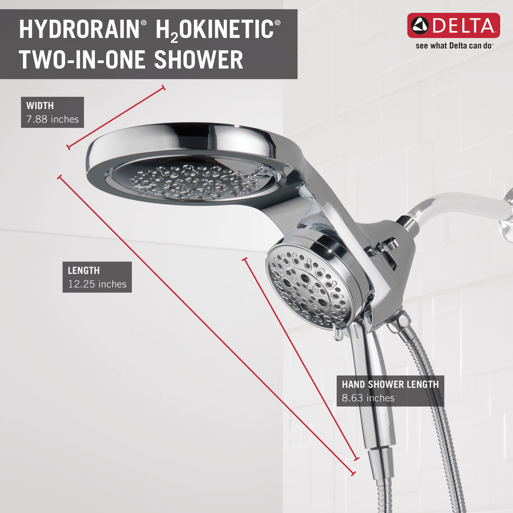 HydroRain&reg; H<sub>2</sub>Okinetic&reg; 5-Setting Two-in-One Shower Head (Recertified)