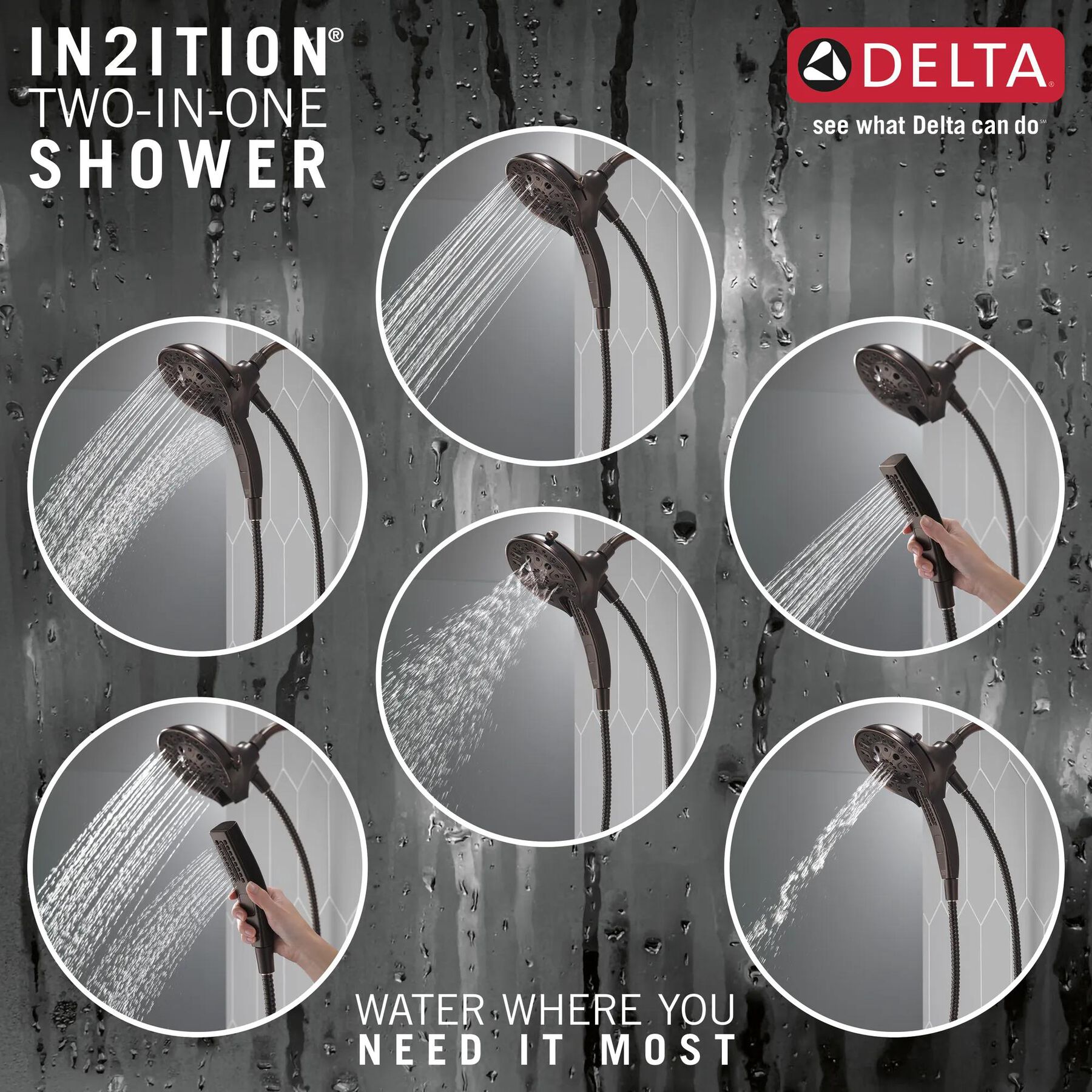 H2Okinetic&reg;&nbsp;In2ition&reg;&nbsp;5-Setting Two-in-One Shower