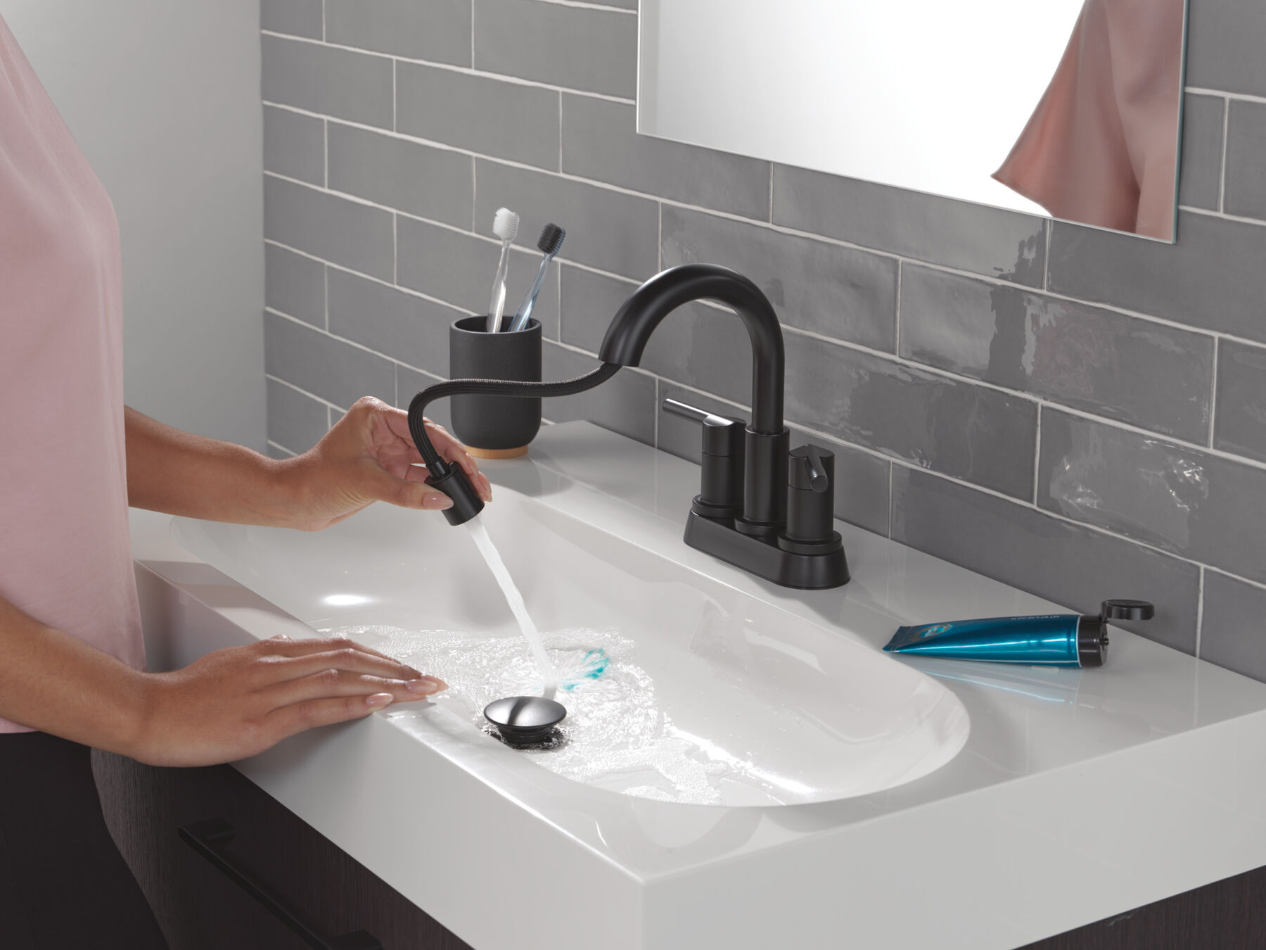 Two Handle Centerset Pull-Down Bathroom Faucet