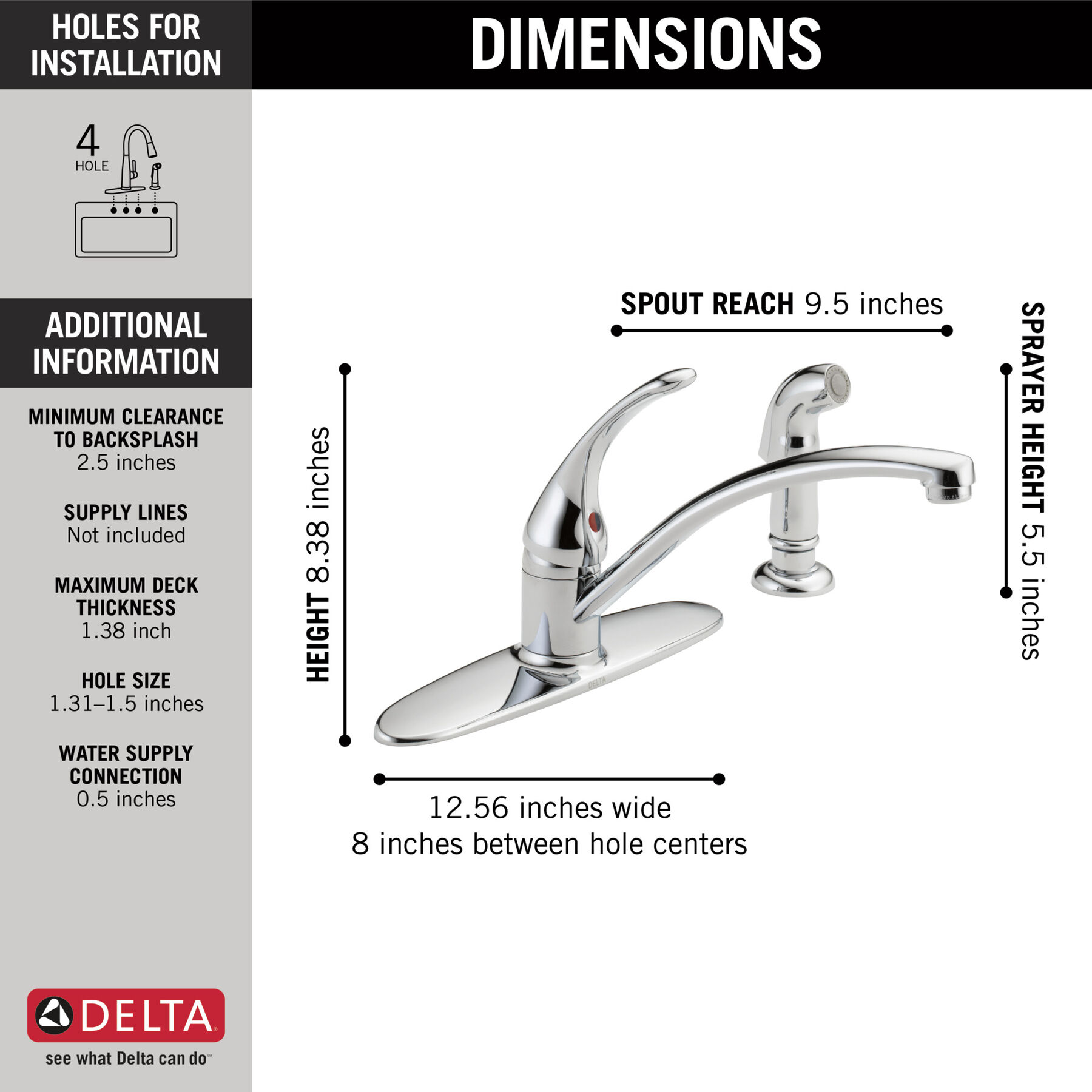 Single Handle Kitchen Faucet With Spray (Recertified)