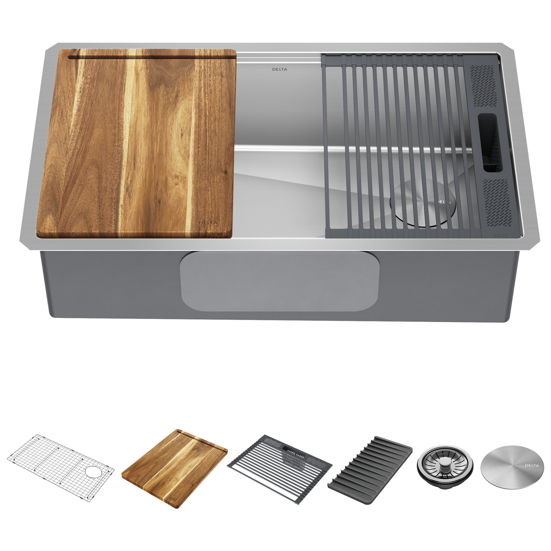 32&rdquo; Workstation Kitchen Sink Undermount Stainless Steel Single Bowl with WorkFlow&trade; Ledge and Accessories