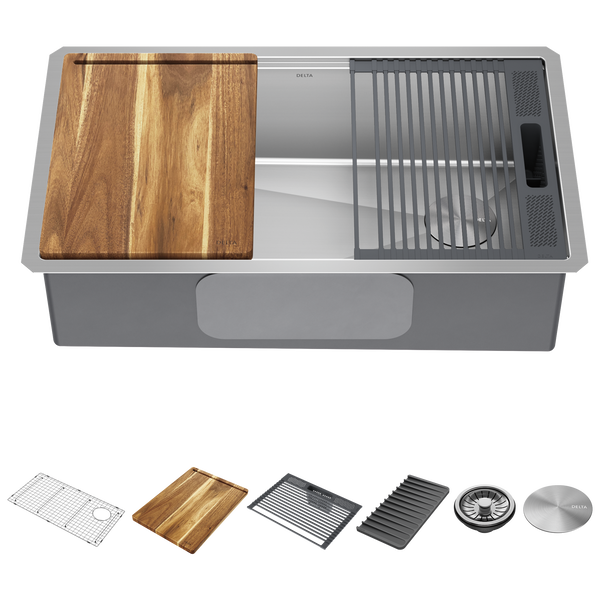 32&rdquo; Workstation Kitchen Sink Undermount Stainless Steel Single Bowl with WorkFlow&trade; Ledge and Accessories