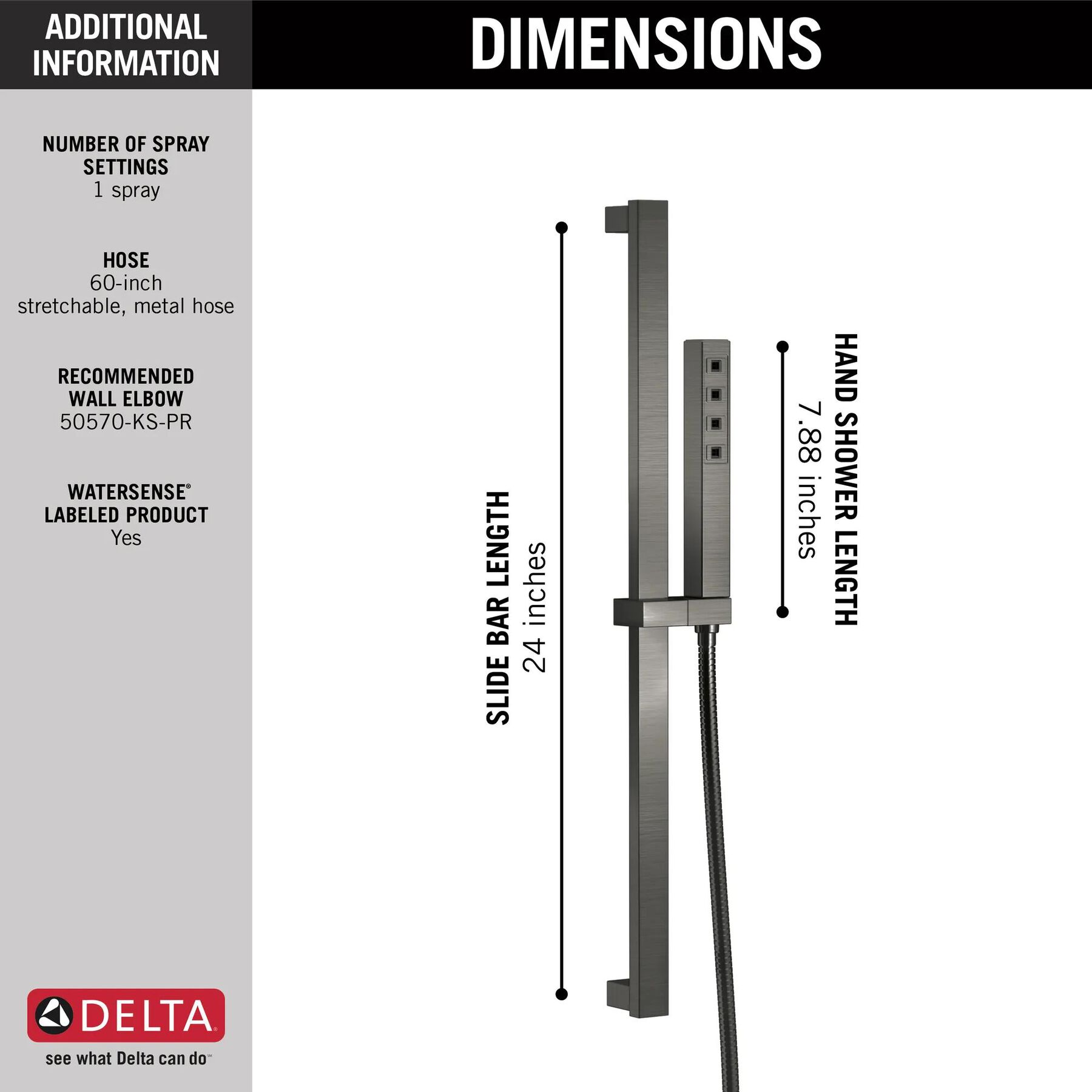 H<sub>2</sub>Okinetic&reg; Single-Setting Slide Bar Hand Shower (Recertified)