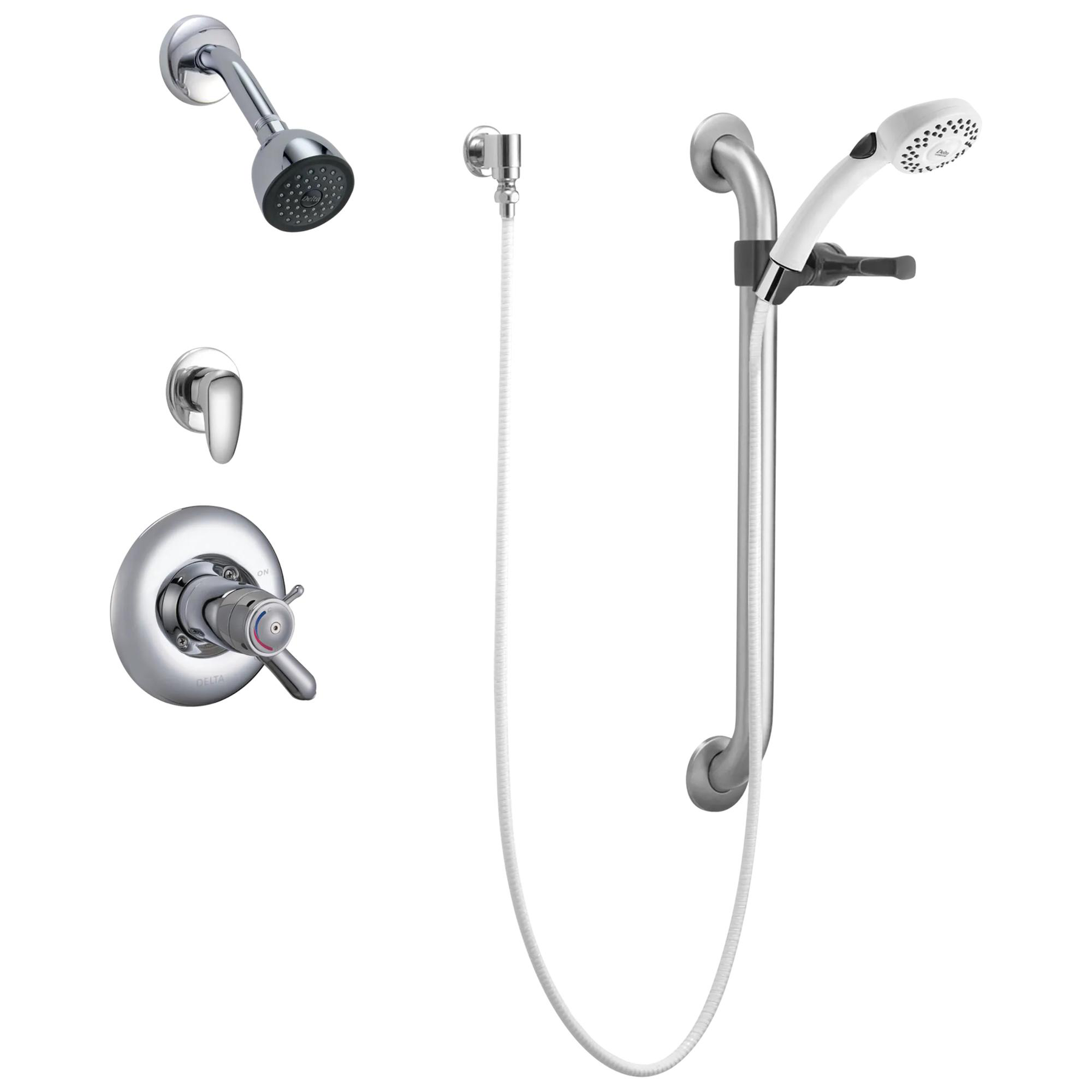 Universal Dual Shower Trim Diverter Hand Shower and Grab Bar