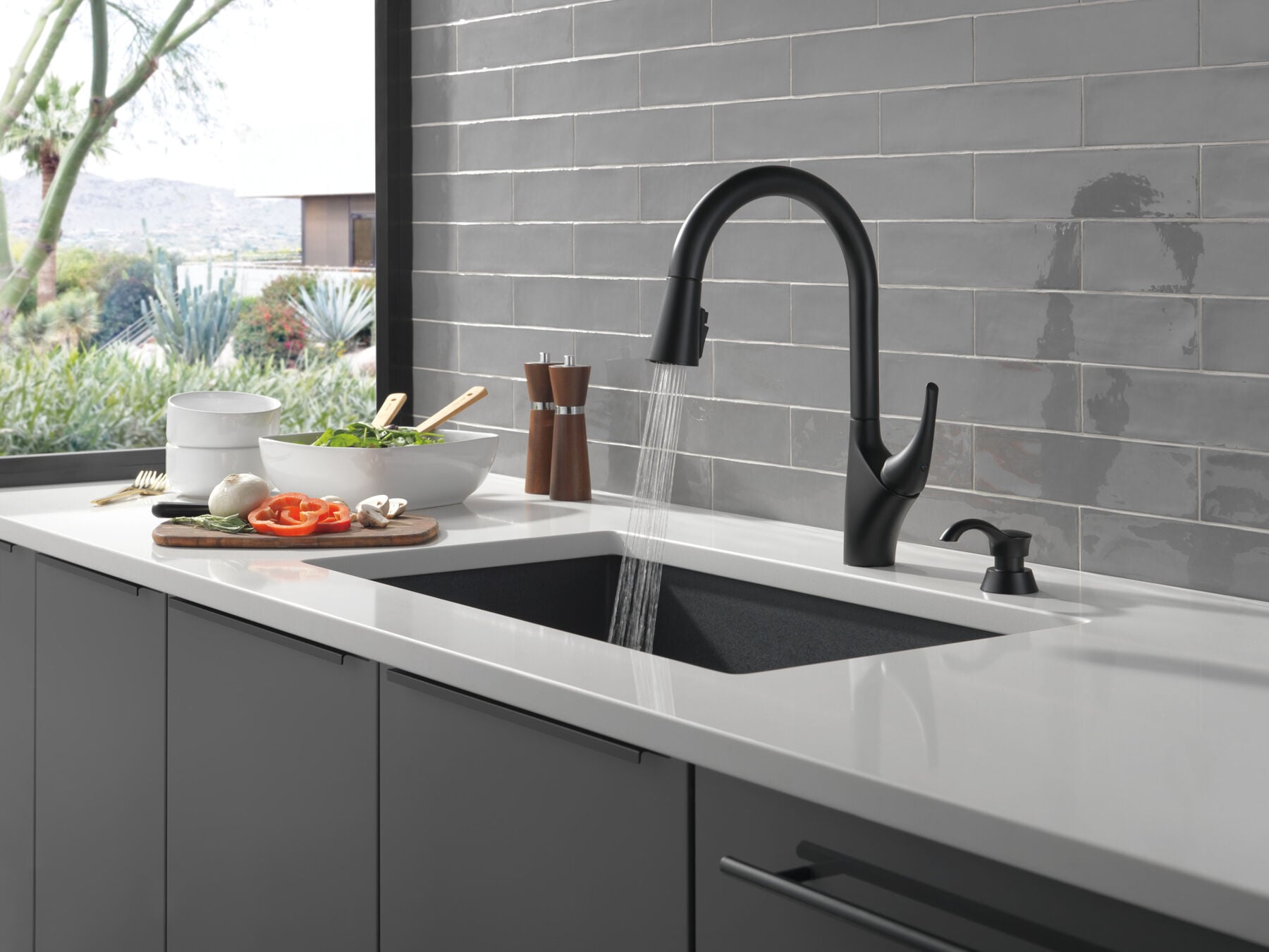 Single Handle Pull-Down Kitchen Faucet with Soap Dispenser and ShieldSpray Technology