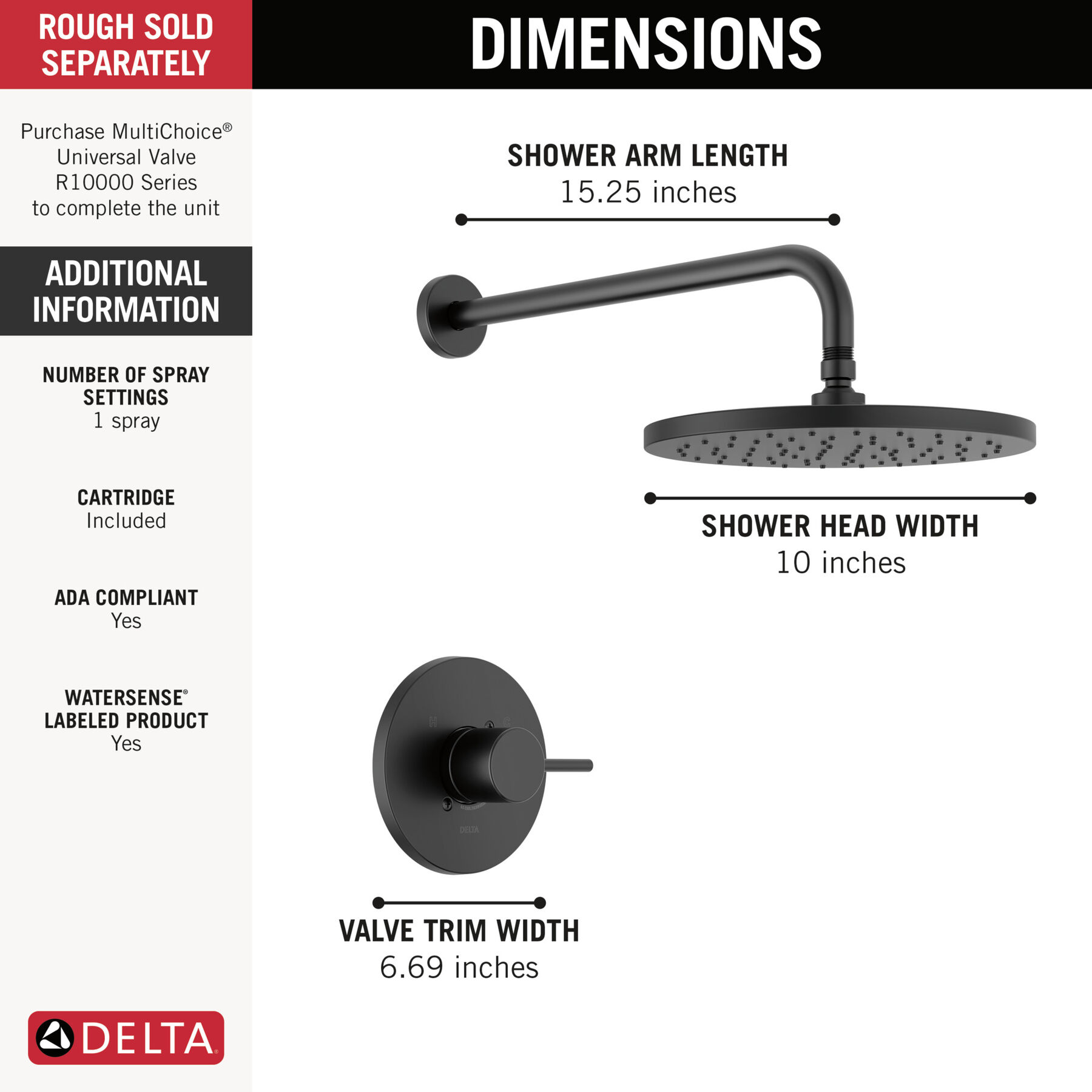 10" Circle Raincan Monitor 14 Series Shower Trim (Recertified)