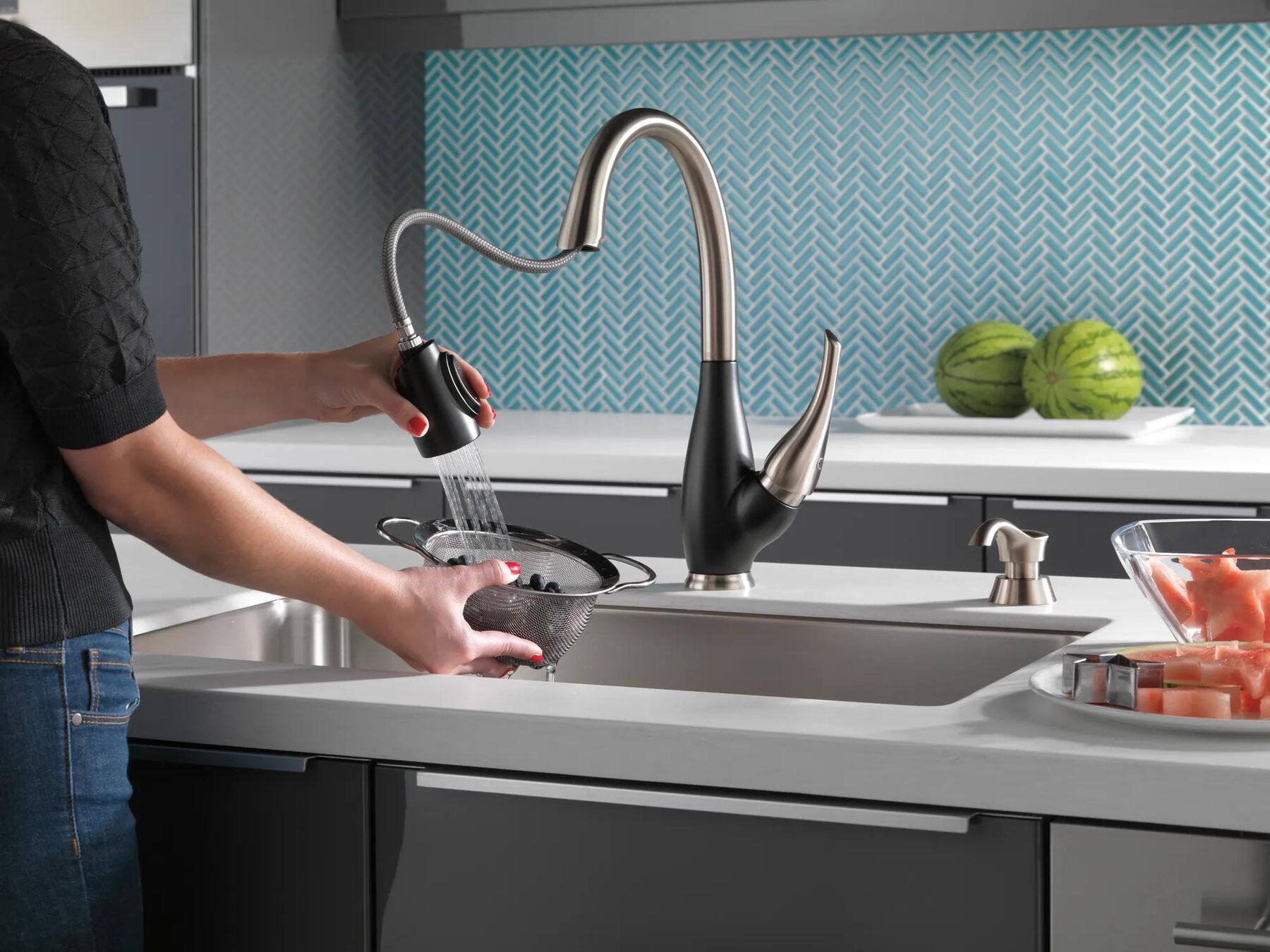 Single Handle Pull-Down Kitchen Faucet with Soap Dispenser