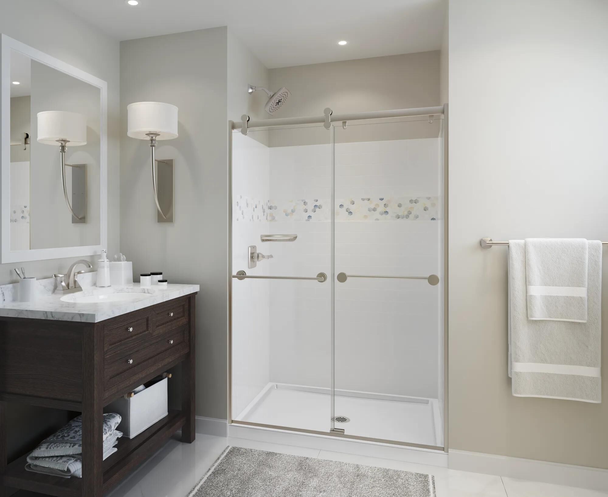 Two Handle Centerset Bathroom Faucet in Spotshield Brushed Nickel