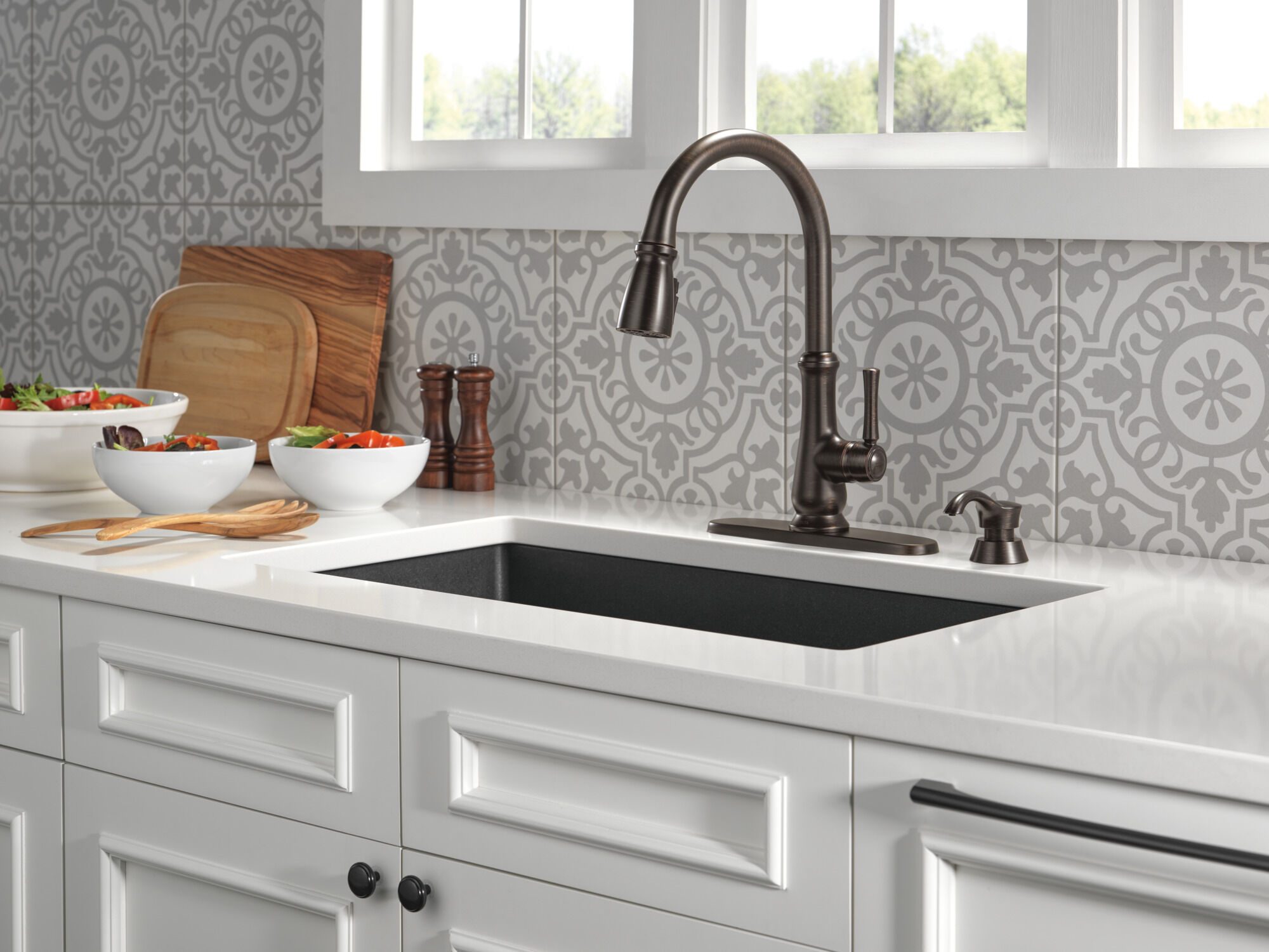 Single Handle Pull-Down Kitchen Faucet with Soap Dispenser and