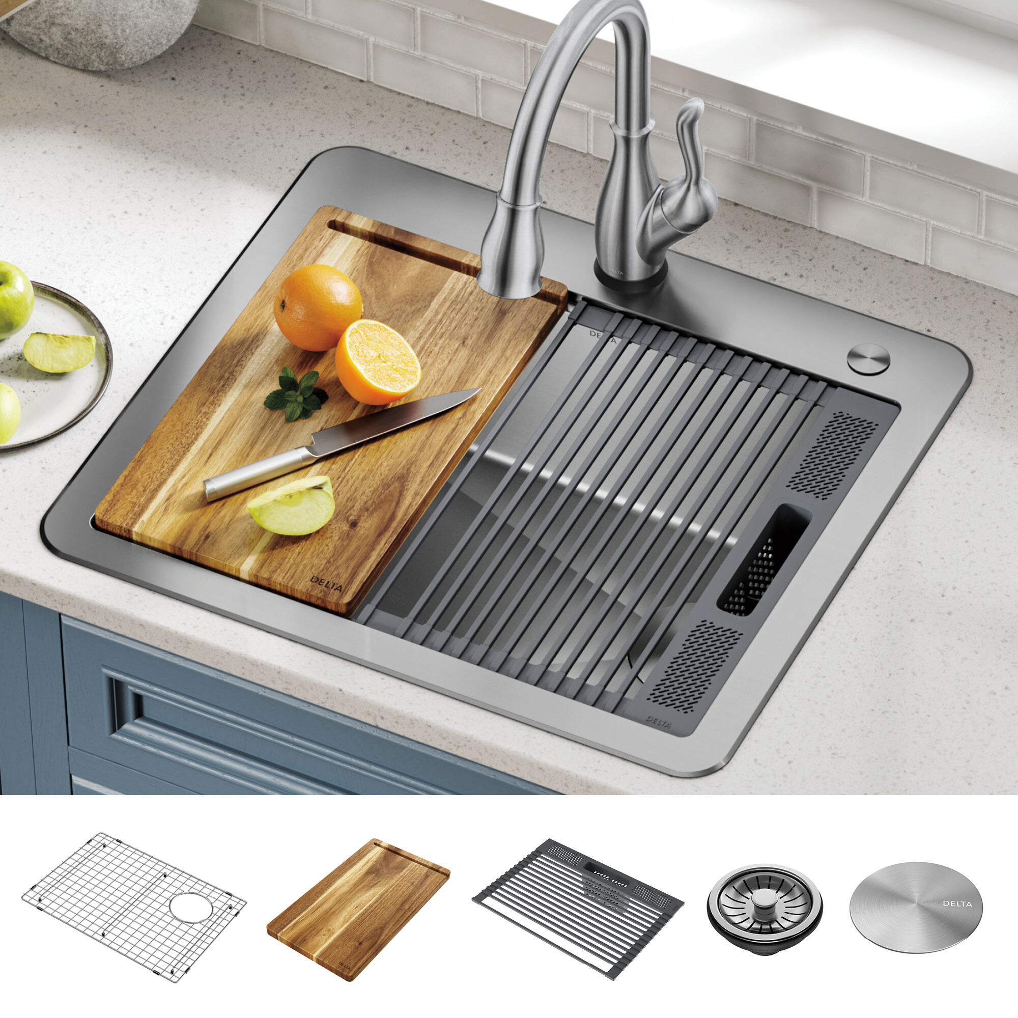 【KITCHEN DIARY】（T-25） 25” Workstation Kitchen Sink Drop-In Top Mount Stainless Steel