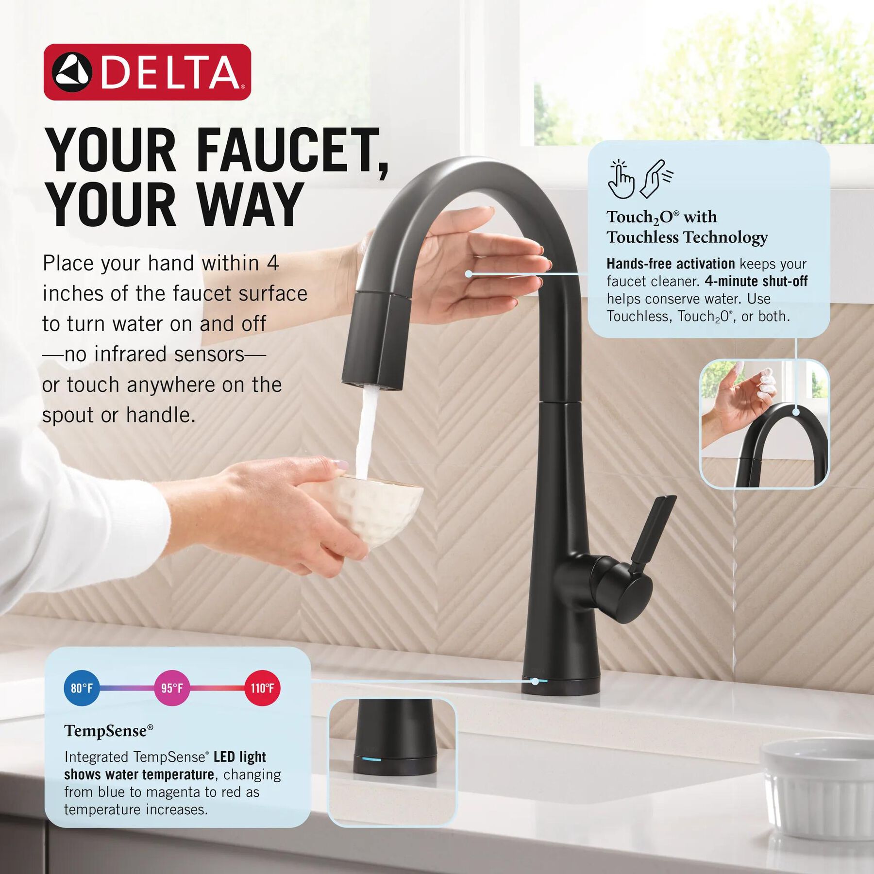 Touch<sub>2</sub>O&reg; Technology Kitchen Faucet with Touchless Technology