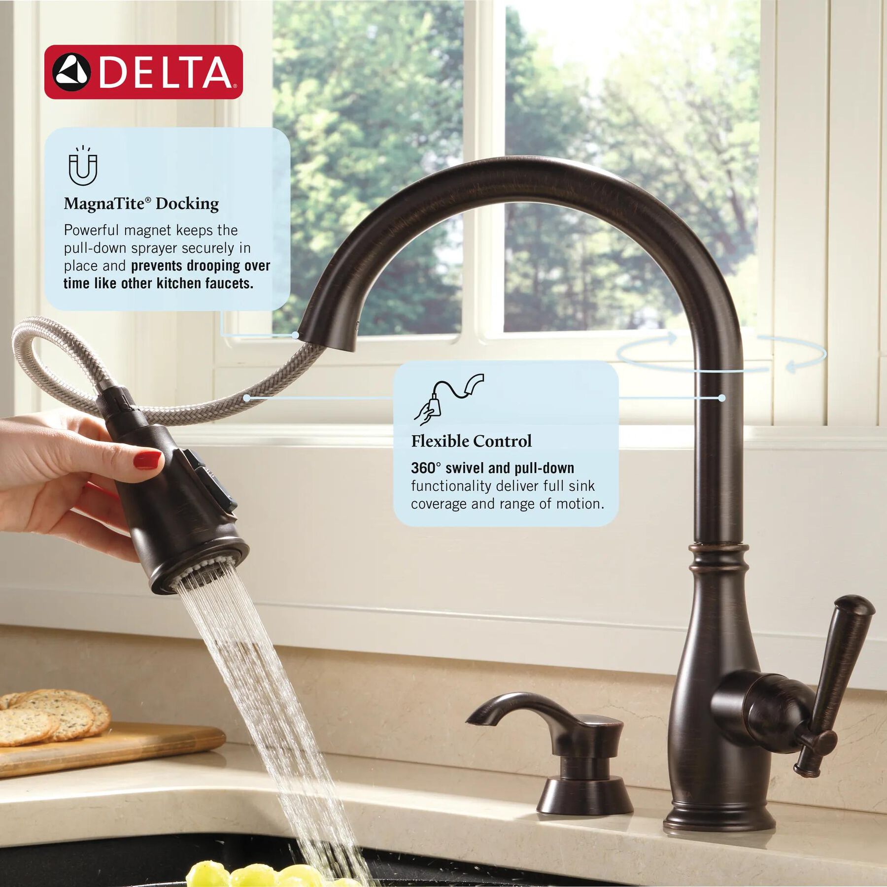Single Handle Pull-Down Kitchen Faucet with Soap Dispenser and ShieldSpray&reg; Technology