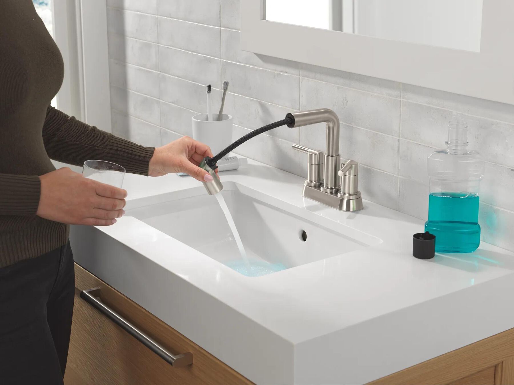 Two Handle Centerset Pull-Down Bathroom Faucet