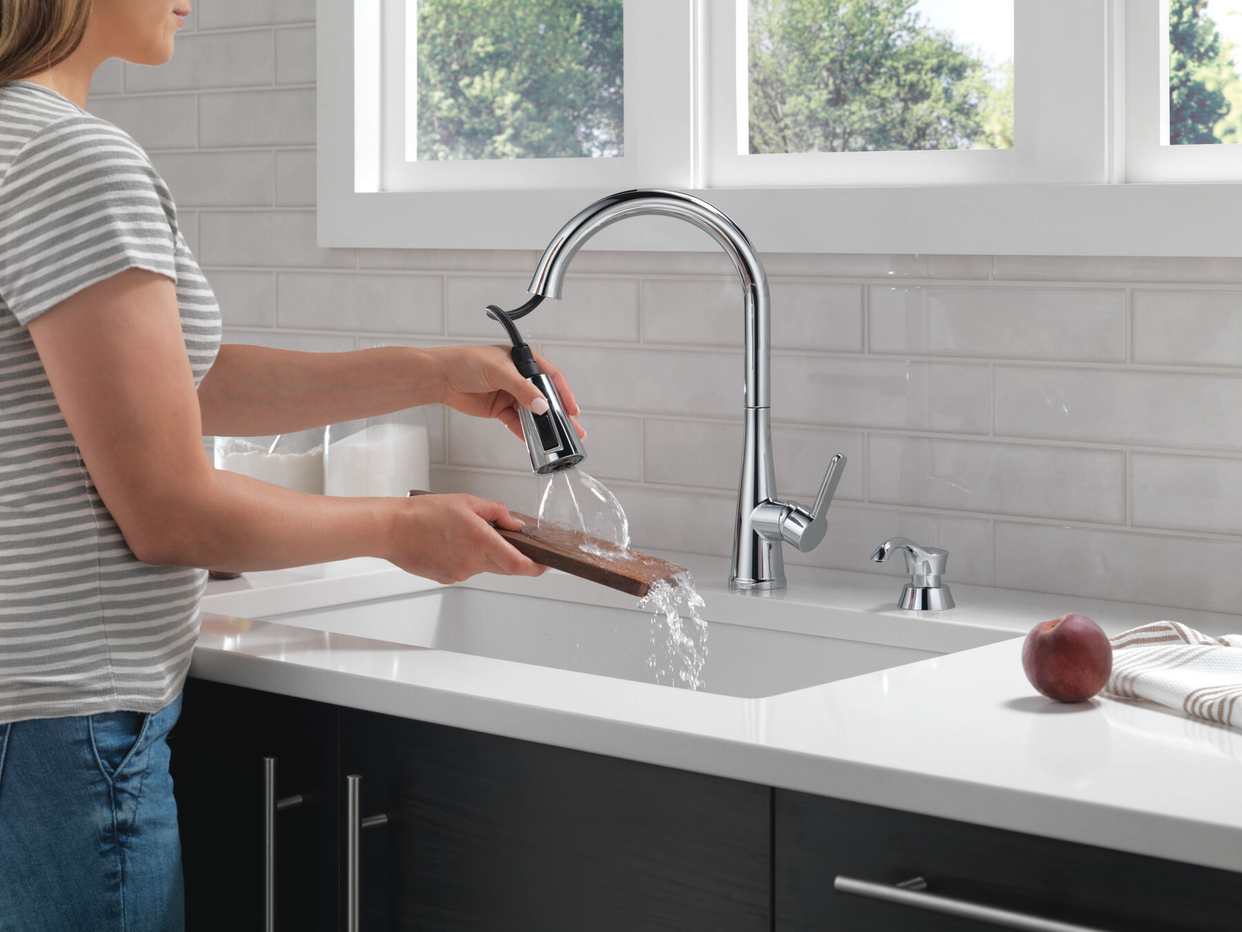 Single Handle Pull-Down Kitchen Faucet with Soap Dispenser and ShieldSpray&reg; Technology