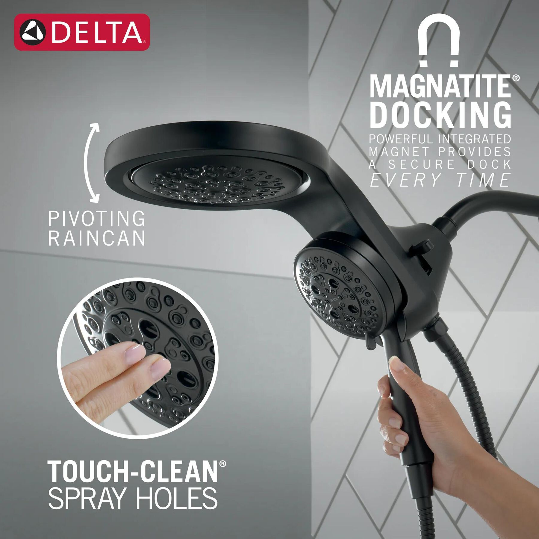 HydroRain&reg; H<sub>2</sub>Okinetic&reg; 5-Setting Two-in-One Shower Head