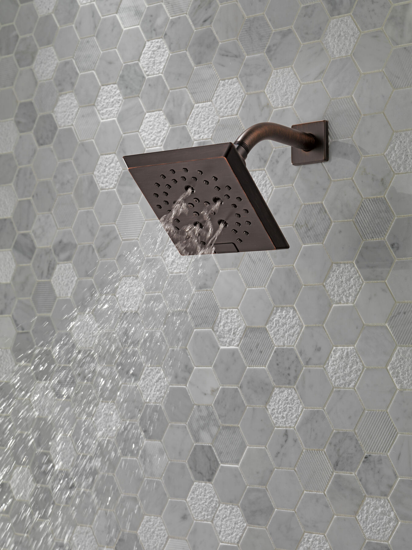 H<sub>2</sub>Okinetic&reg; 5-Setting Angular Modern Raincan Shower Head
