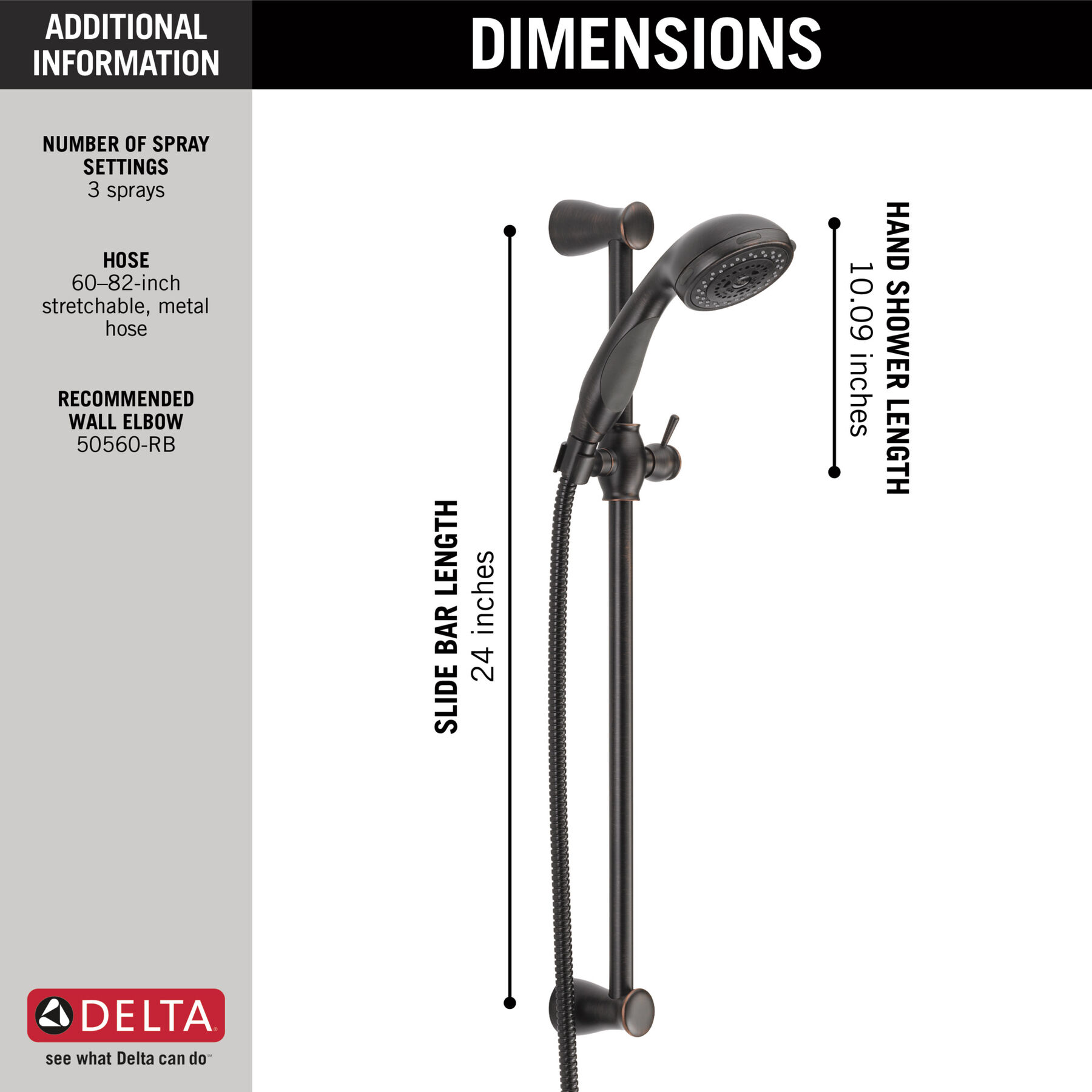 Hand Shower 2.5 GPM w/Slide Bar 3-Setting (Recertified)