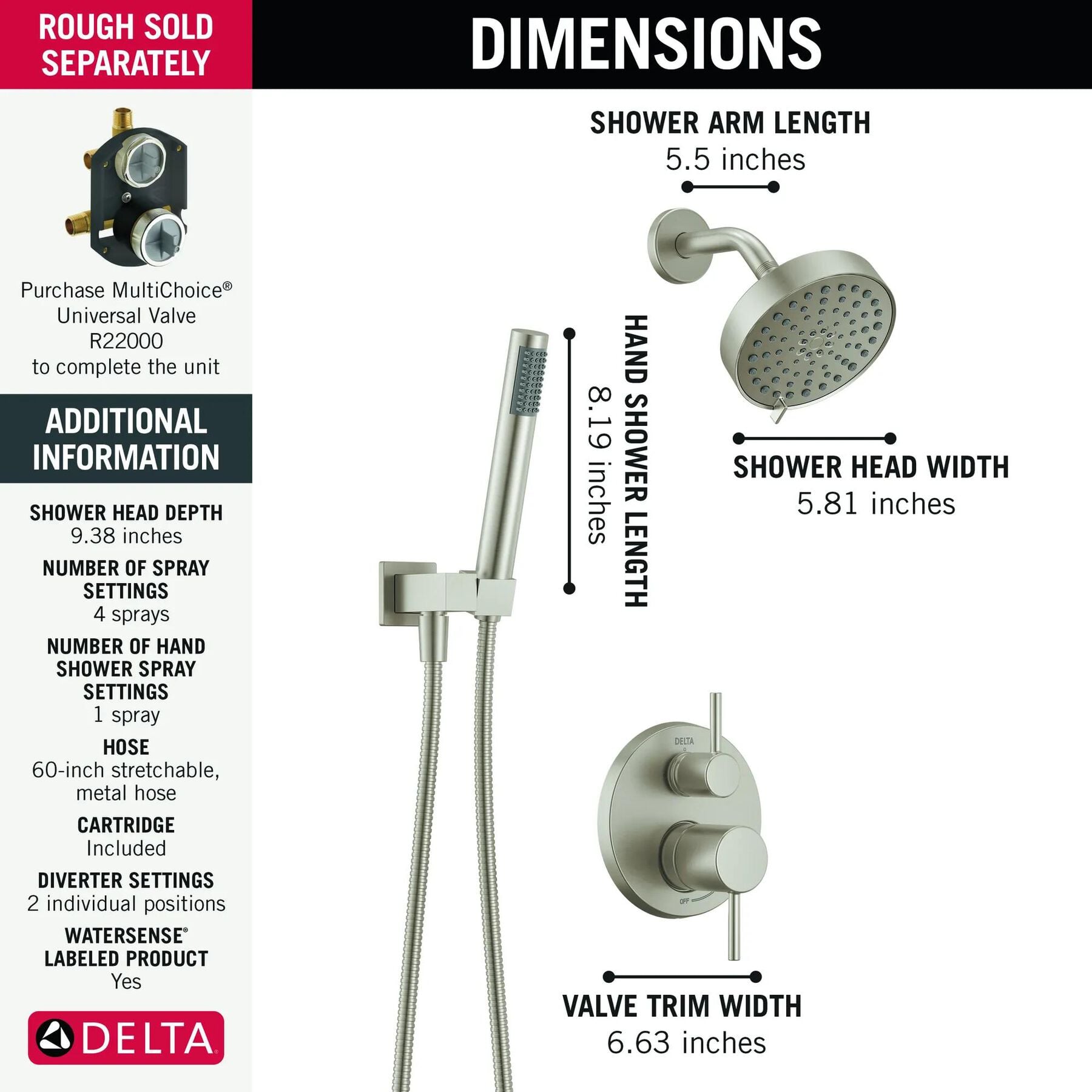 14S Shower Trim w Fixed Head & Hand Shower
