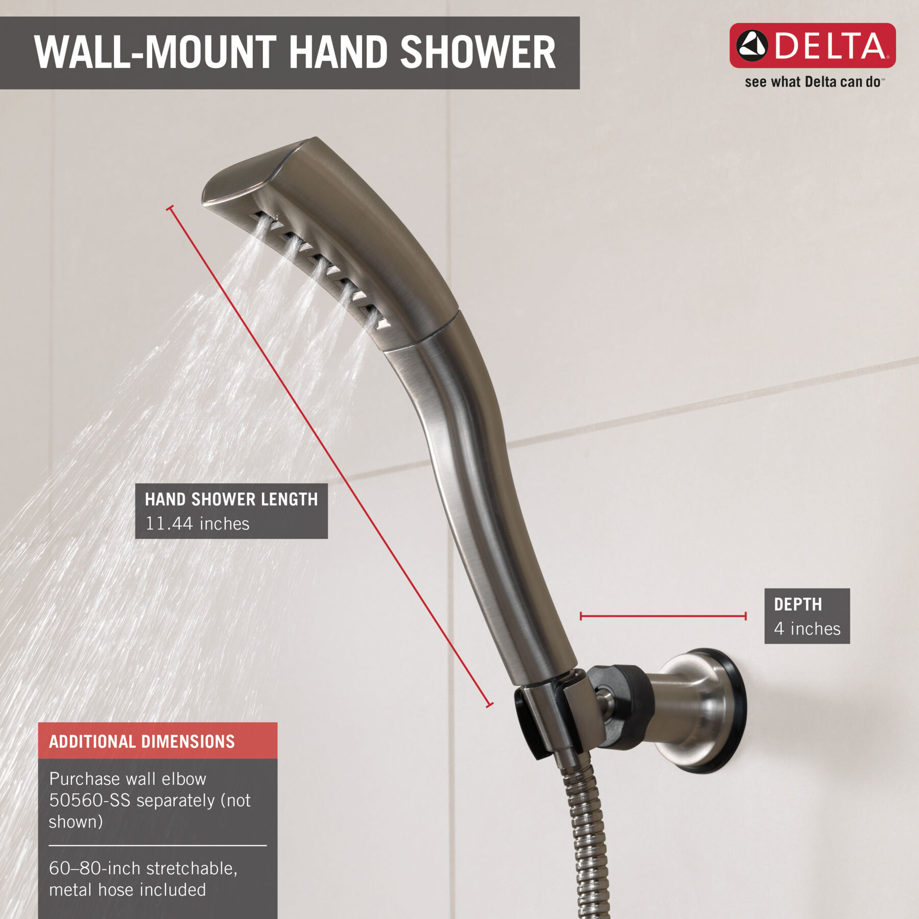 H<sub>2</sub>Okinetic&reg; Single-Setting Adjustable Wall Mount Hand Shower (Recertified)