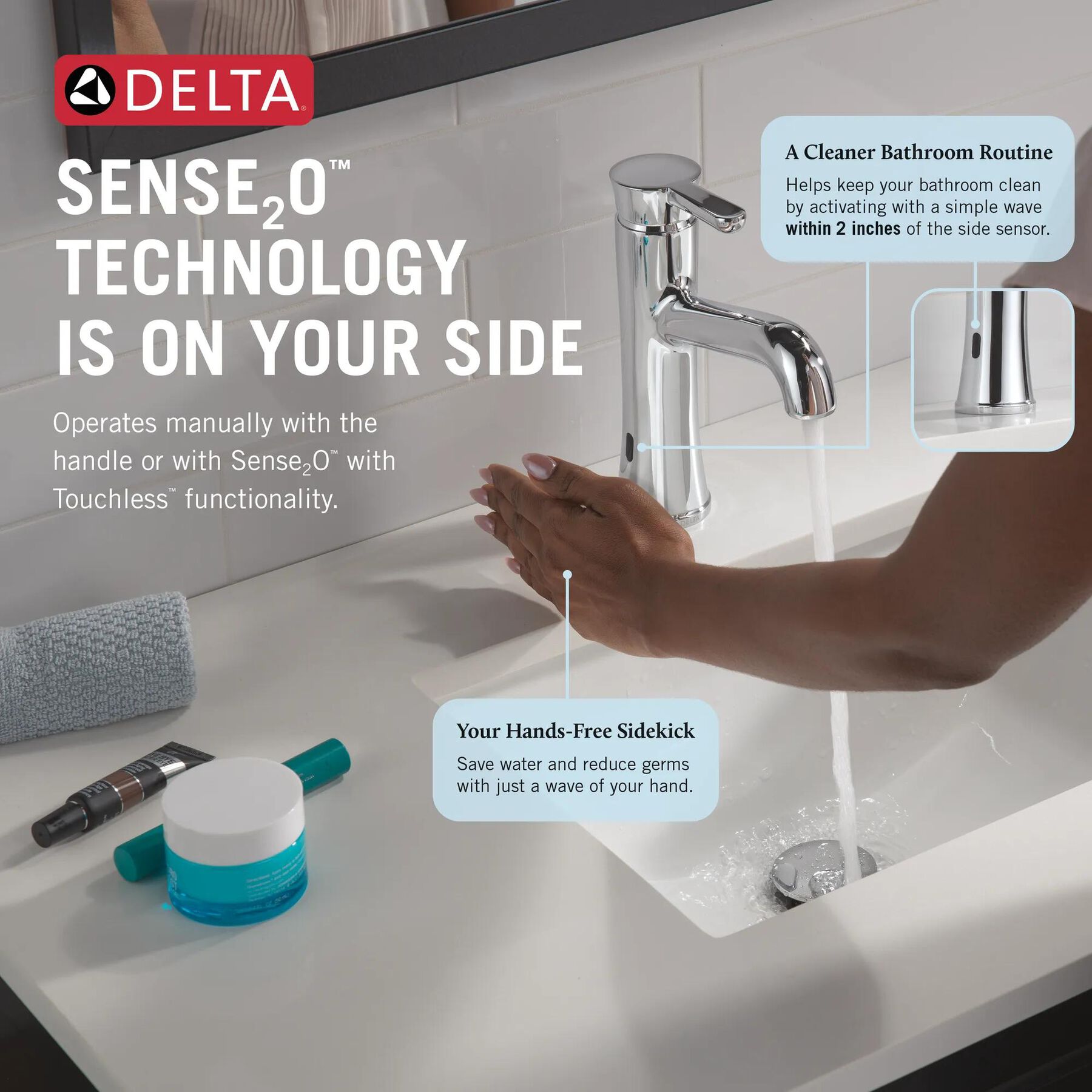 Sense2O&trade; Bathroom Faucet with Touchless Technology