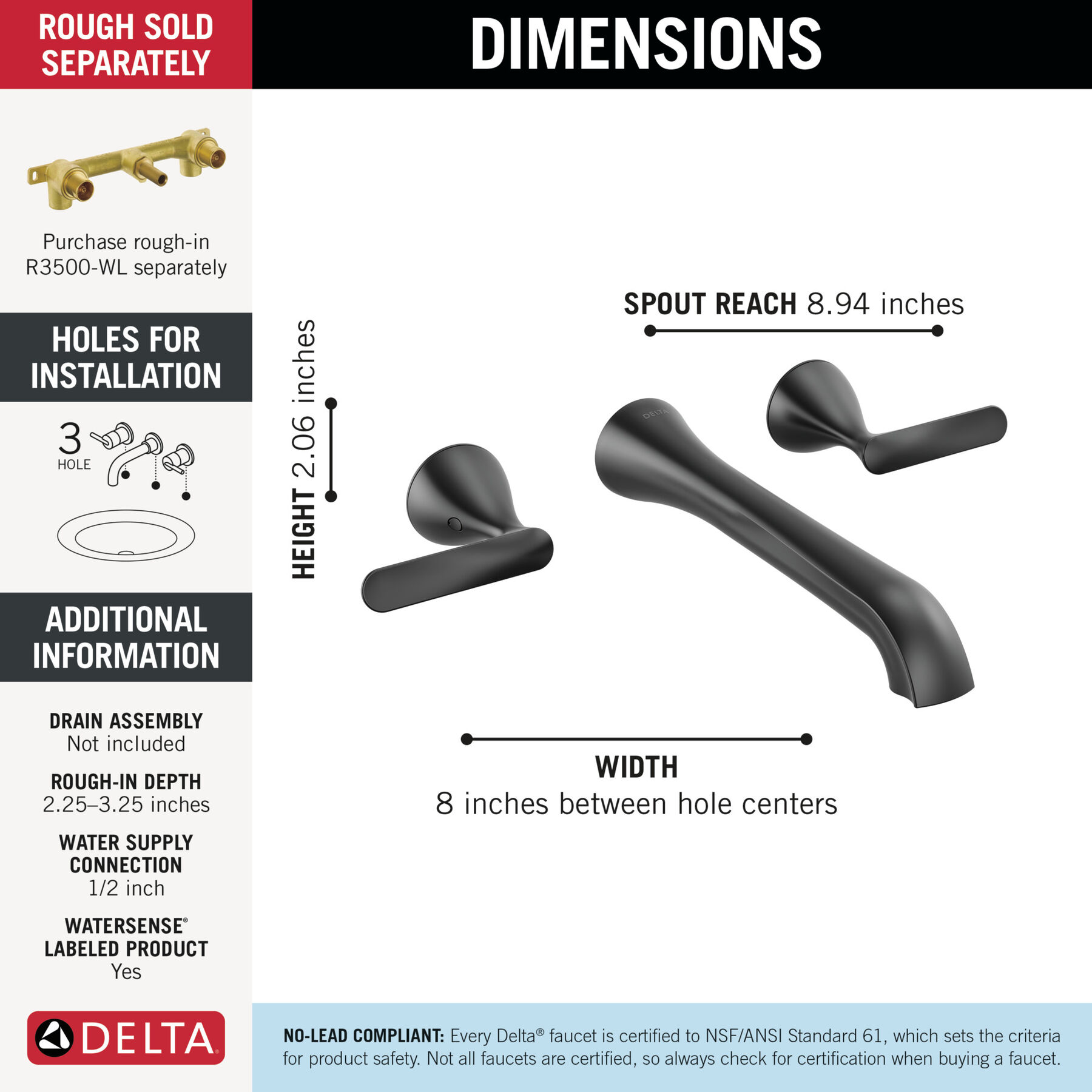 Two Handle Wall Mount Bathroom Faucet