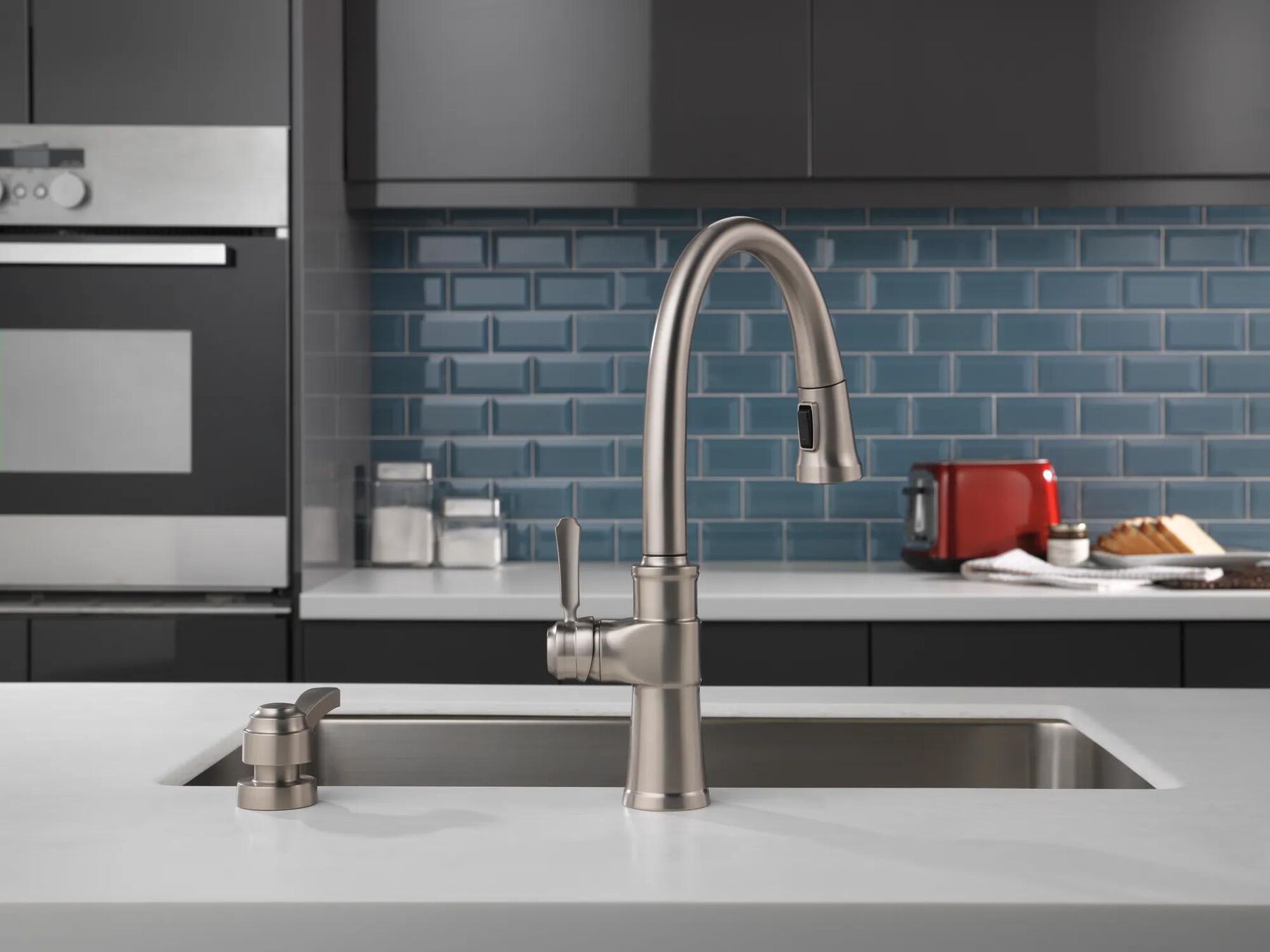 Single Handle Pull-Down Kitchen Faucet with Soap Dispenser