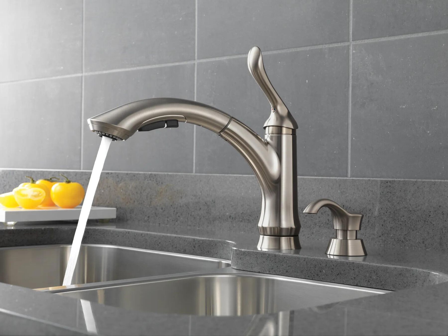Single Handle Pull-Out Kitchen Faucet with Soap Dispenser