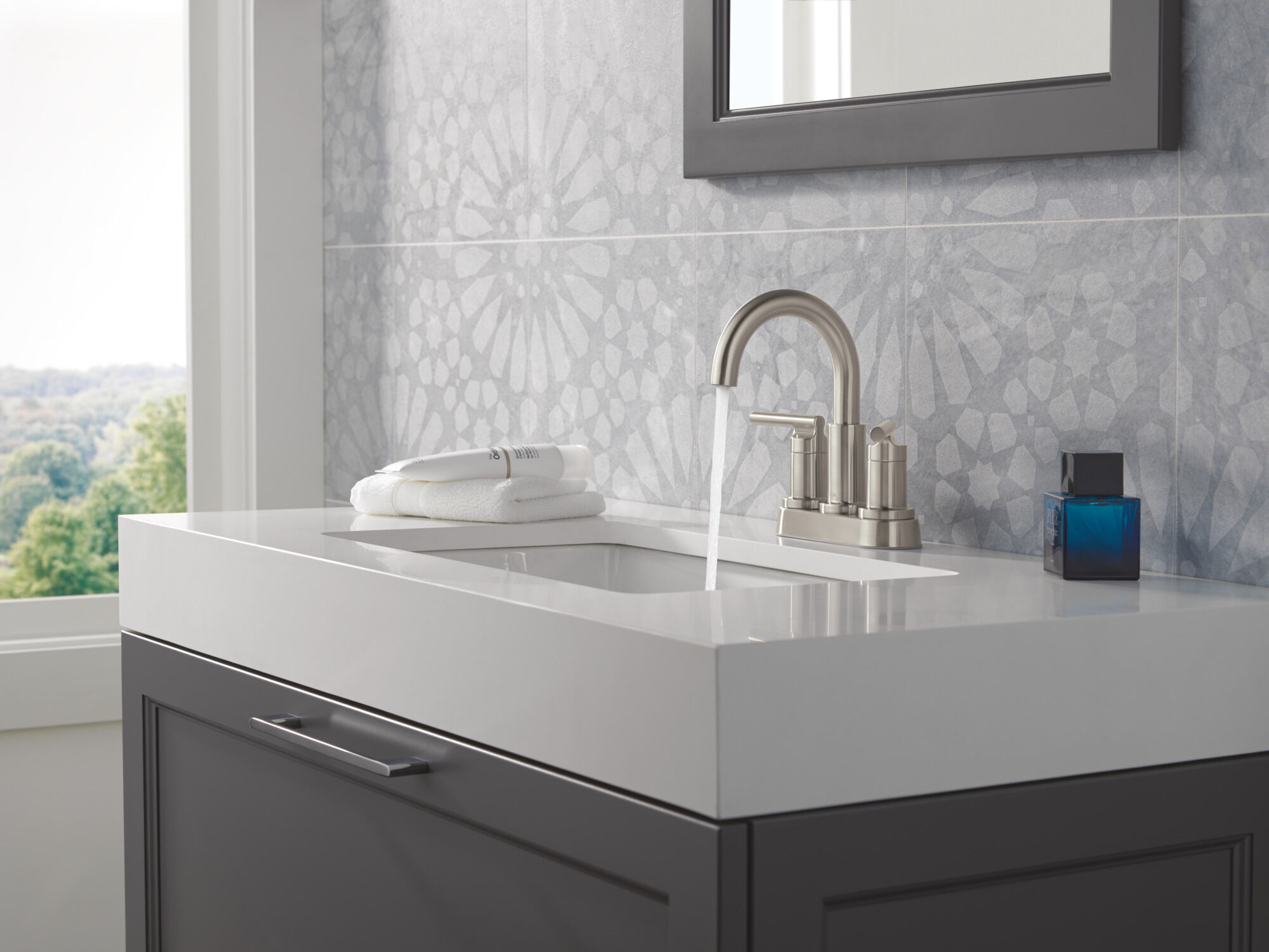 Two Handle Centerset Lavatory Faucet in Brushed Nickel 25859LF-SS