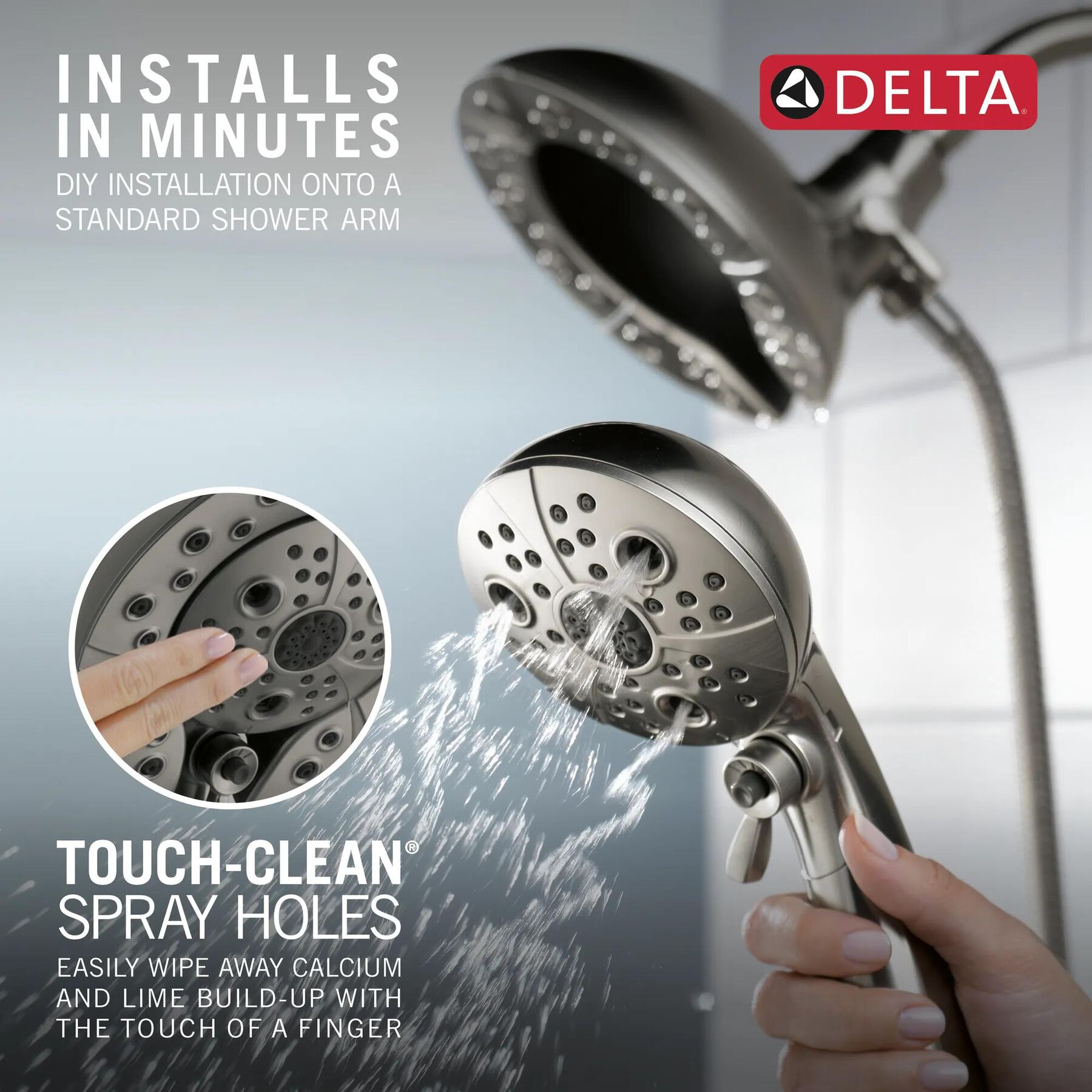 H<sub>2</sub>Okinetic&reg; In2ition&reg; 5-Setting Two-in-One Shower