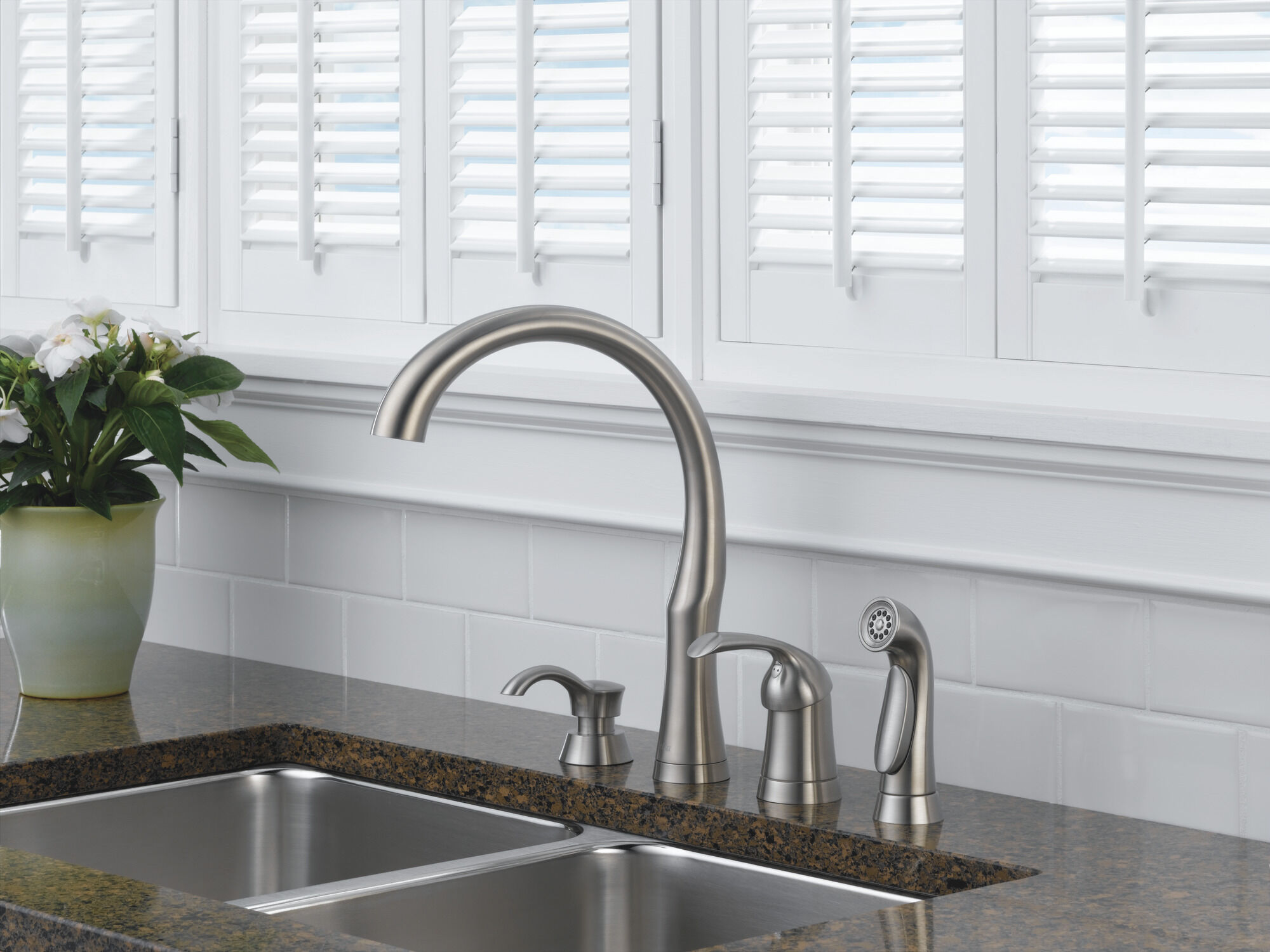 Single Handle Kitchen Faucet with Spray & Soap Dispenser in