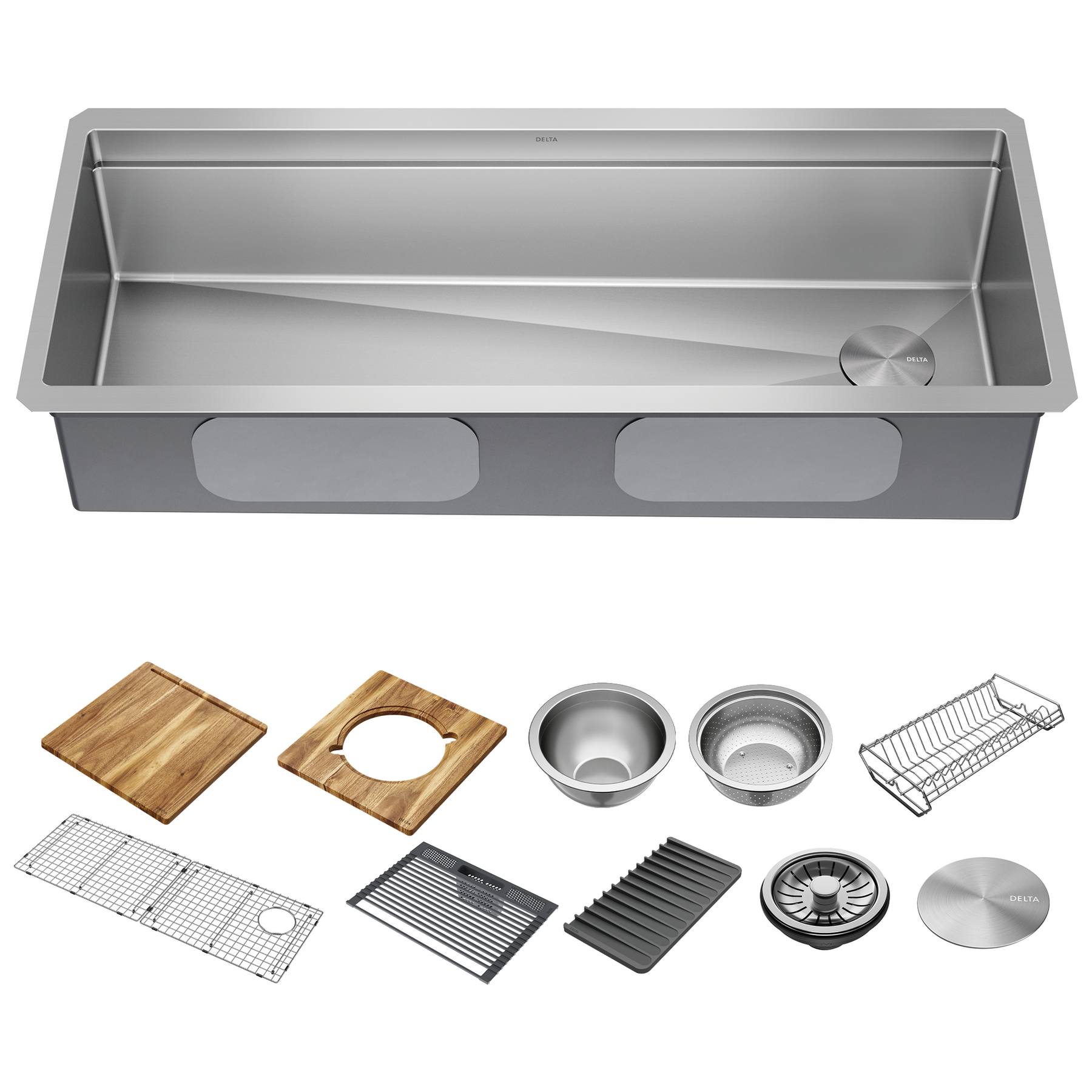 45&rdquo; Workstation Undermount Single Bowl 16 Gauge Stainless Steel Kitchen Sink with 2-Tier&nbsp;WorkFlow&trade; Ledge and Accessories