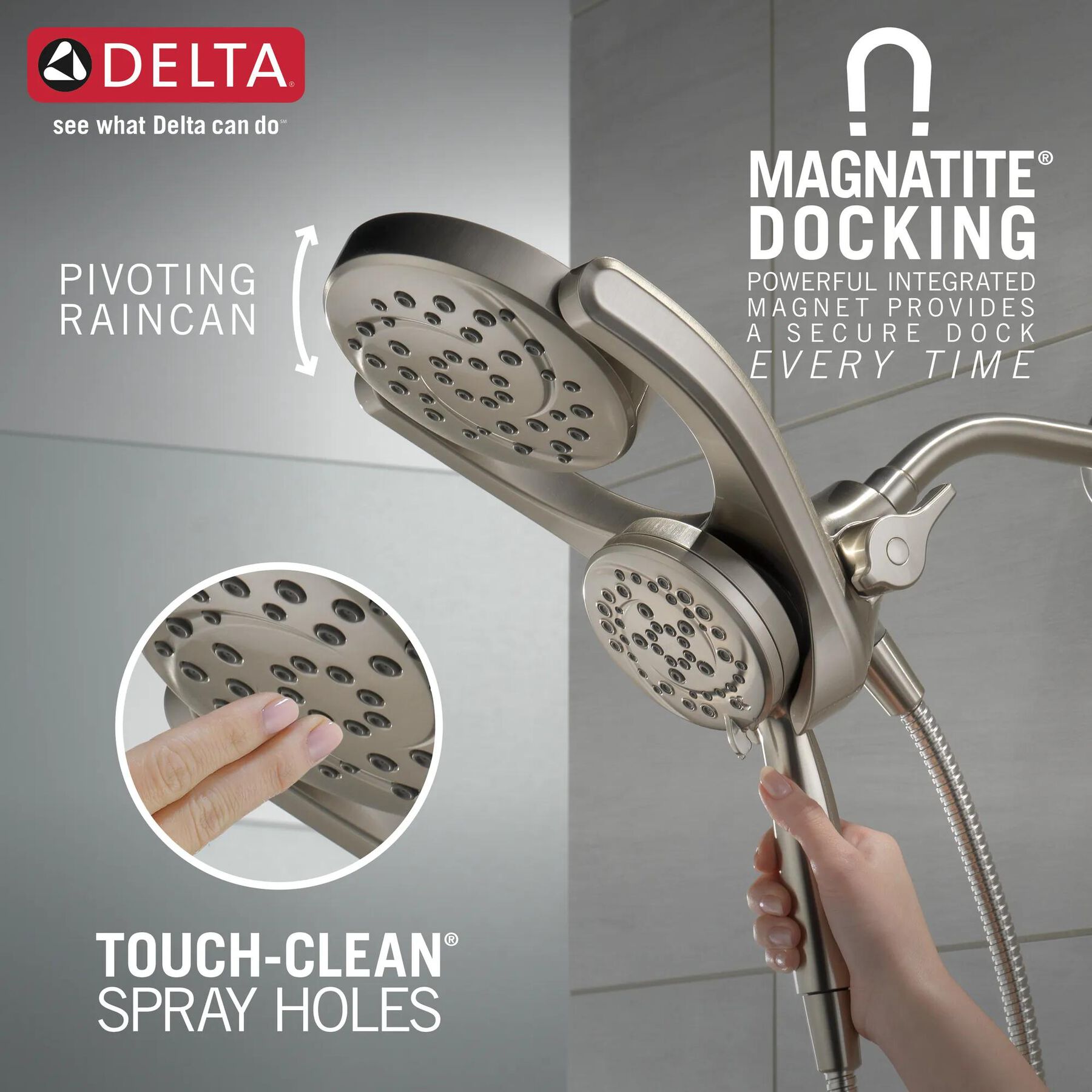 HydroRain&reg; 4-Setting Two-in-One Shower Head (Recertified)