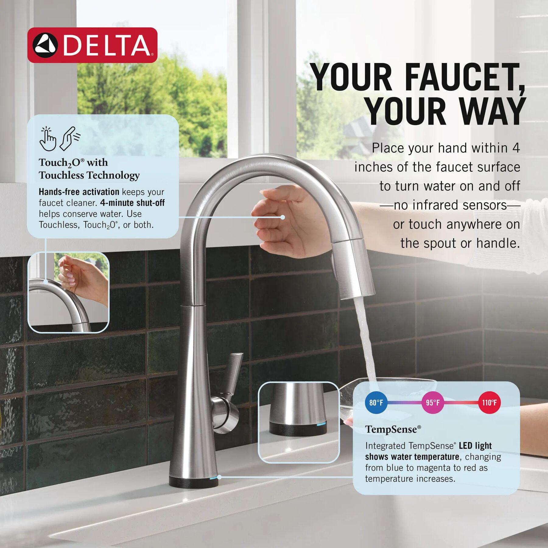 Touch<sub>2</sub>O&reg; Technology Kitchen Faucet with Touchless Technology