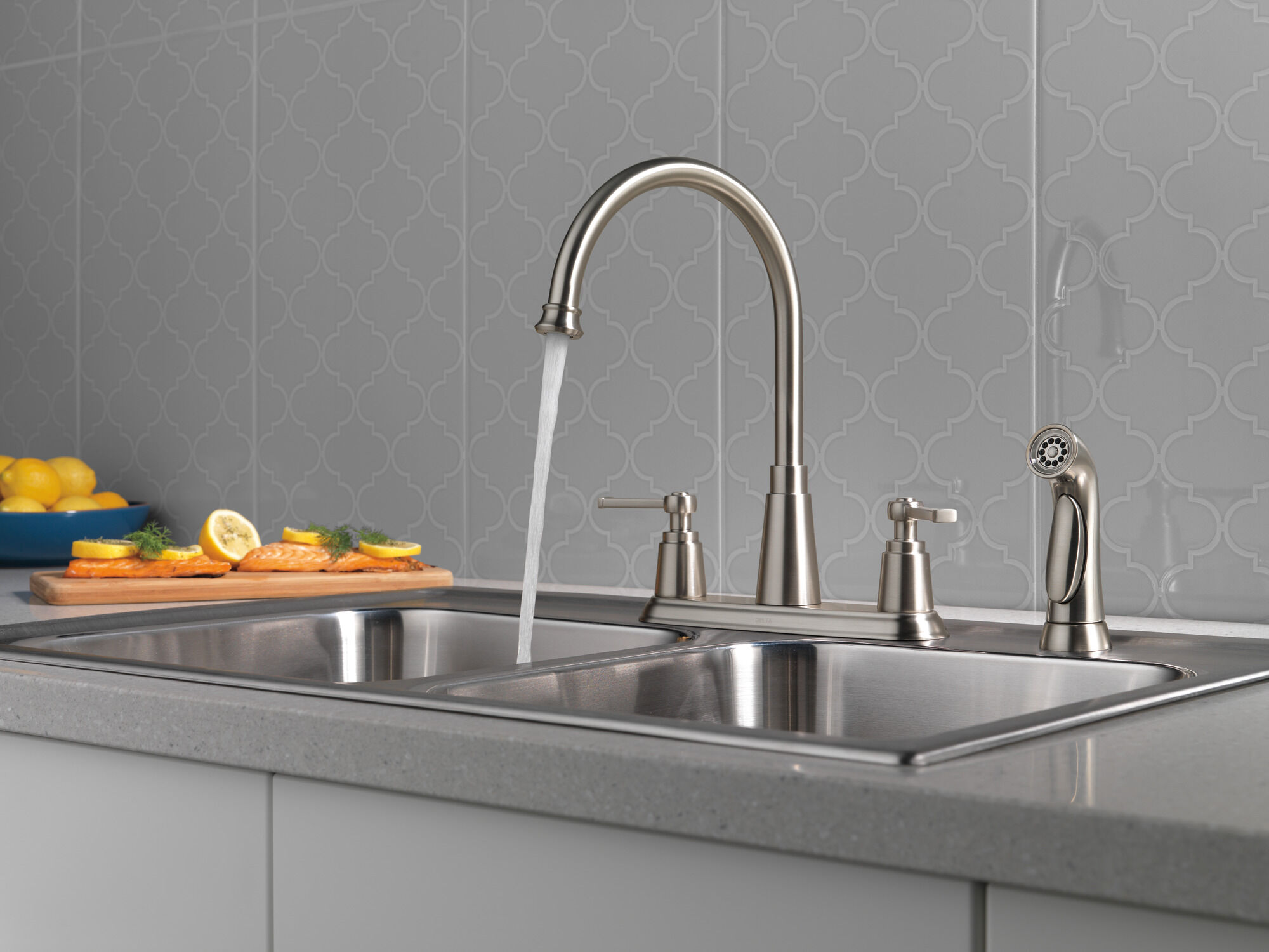 Two Handle Kitchen Faucet with Spray in Spotshield Stainless