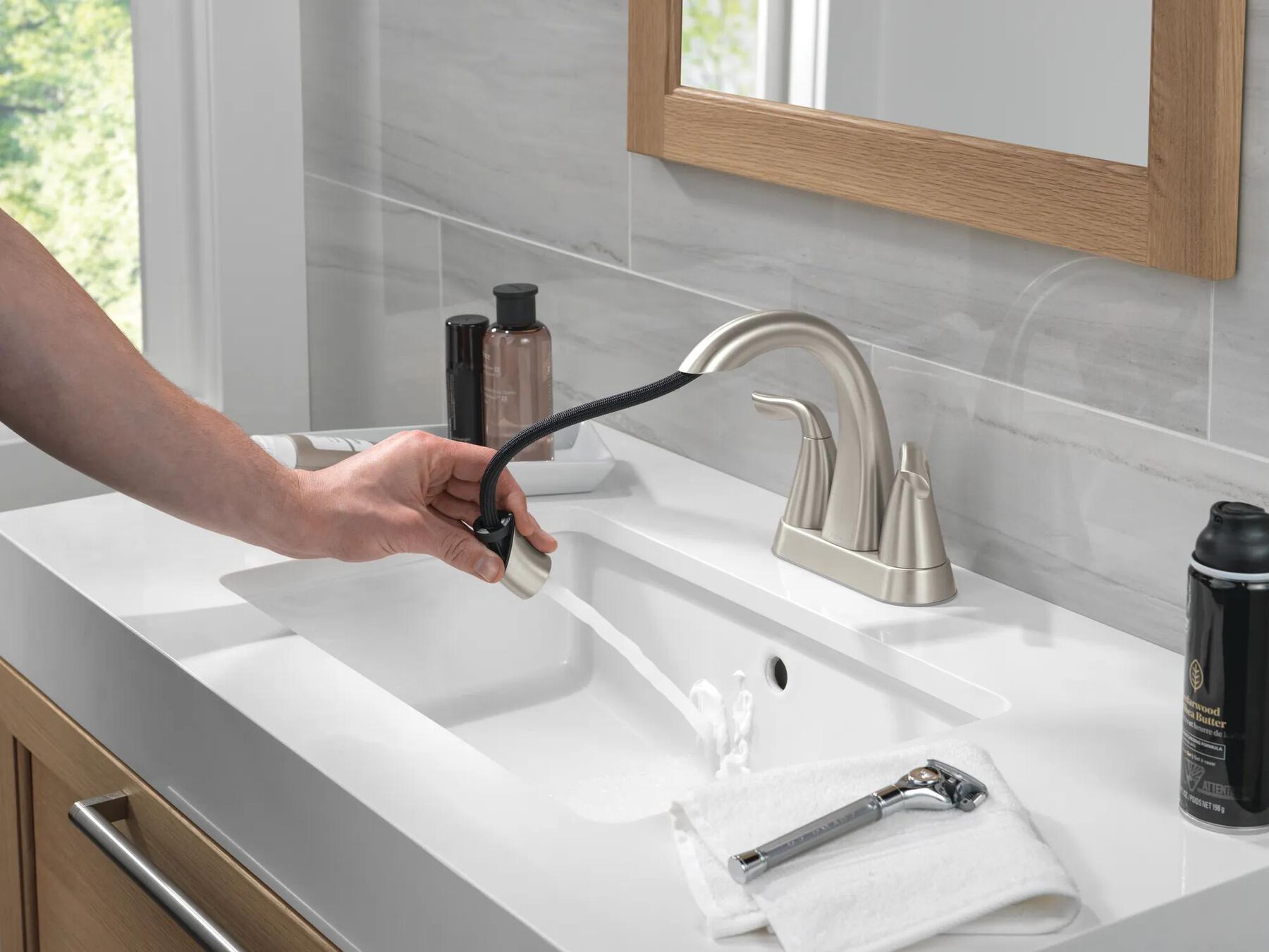 Two Handle Centerset Pull-Down Bathroom Faucet