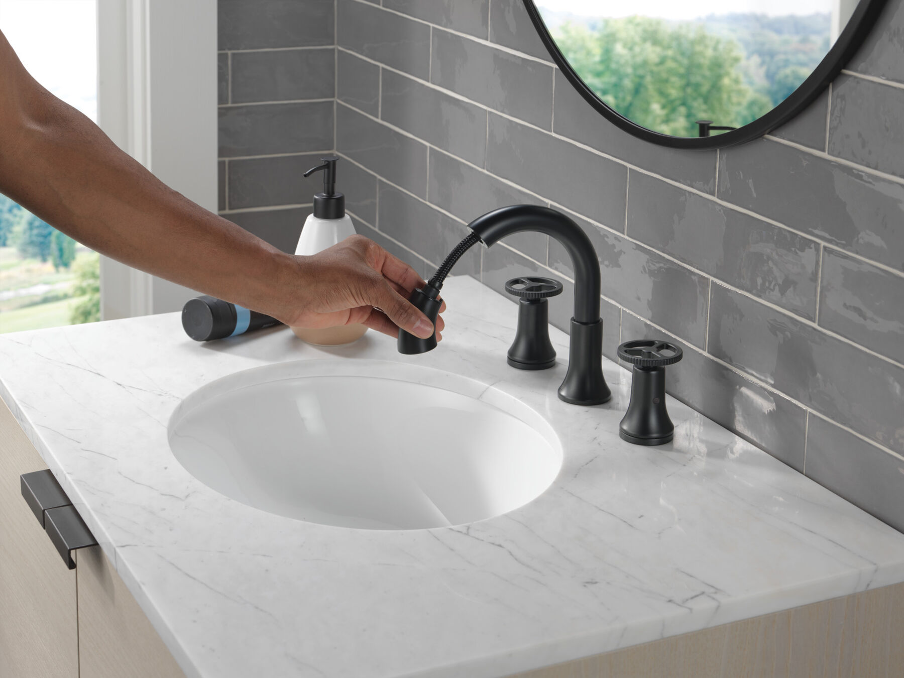Two Handle Widespread Pull Down Bathroom Faucet