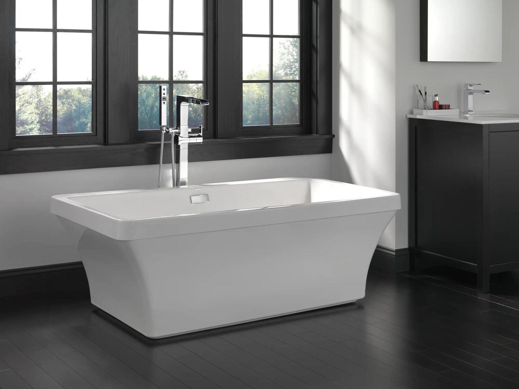 Single Handle Floor Mount Channel Spout Tub Filler Trim with Hand Shower