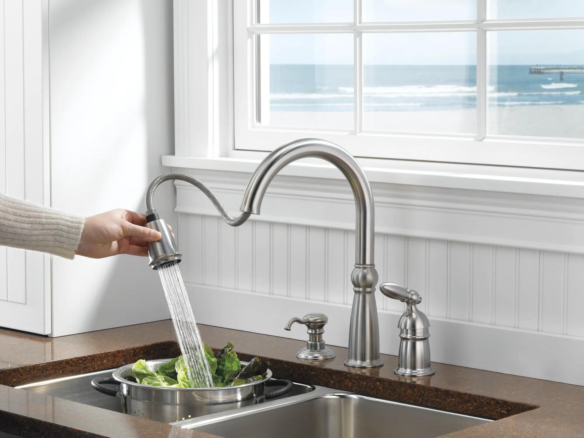 Single Handle Pull-Down Kitchen Faucet with Soap Dispenser in