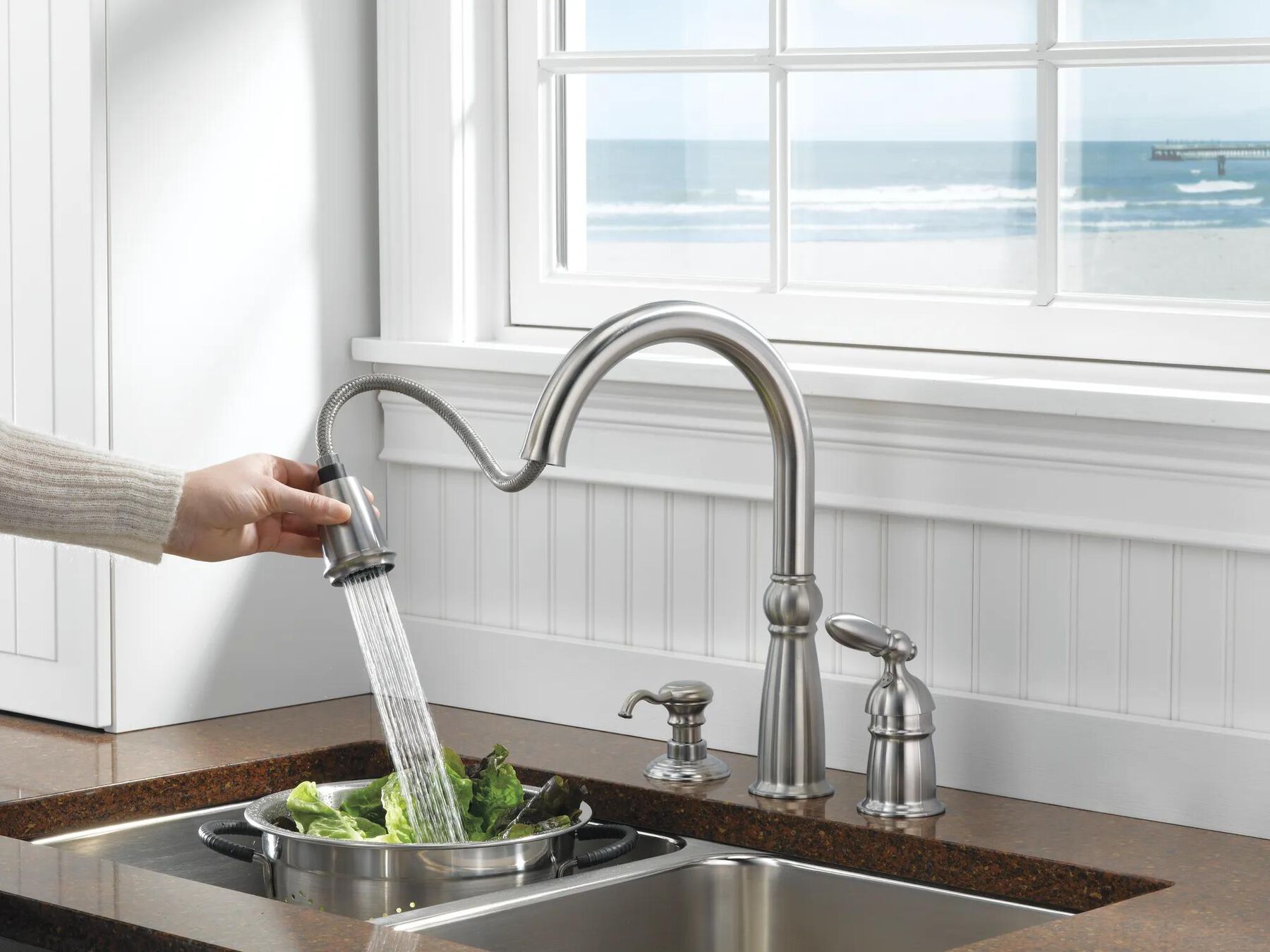 Single Handle Pull-Down Kitchen Faucet with Soap Dispenser
