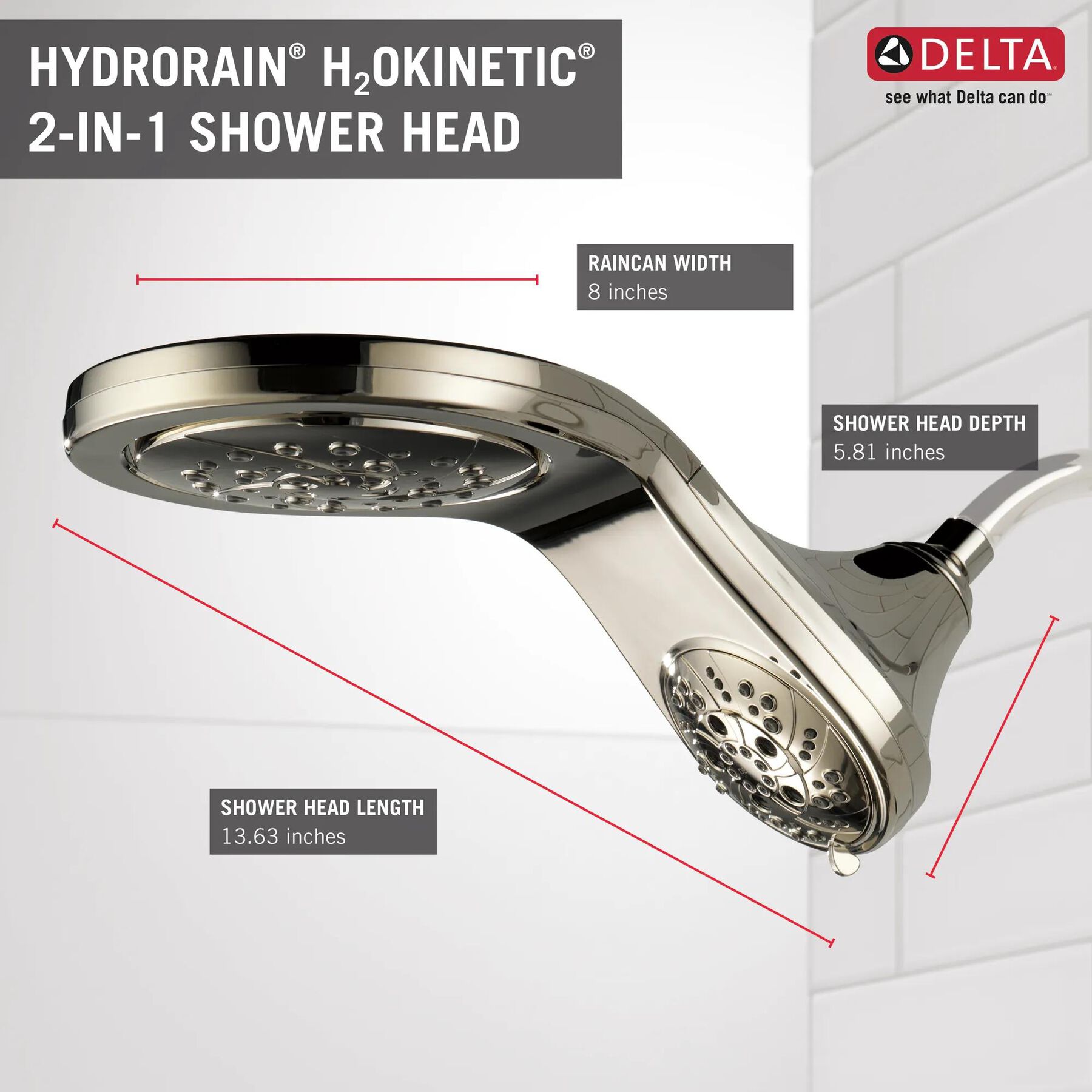 HydroRain&reg; H<sub>2</sub>Okinetic&reg; In2ition&reg; 5-Setting Two-in-One Shower