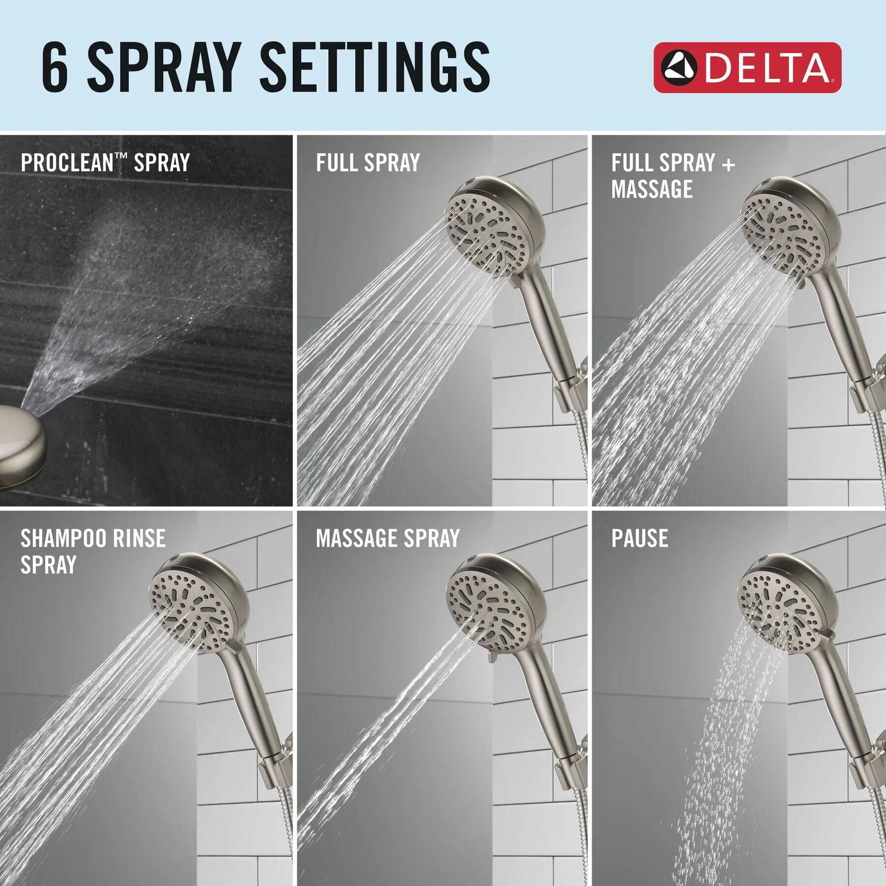 6-Setting Hand Shower with Cleaning Spray
