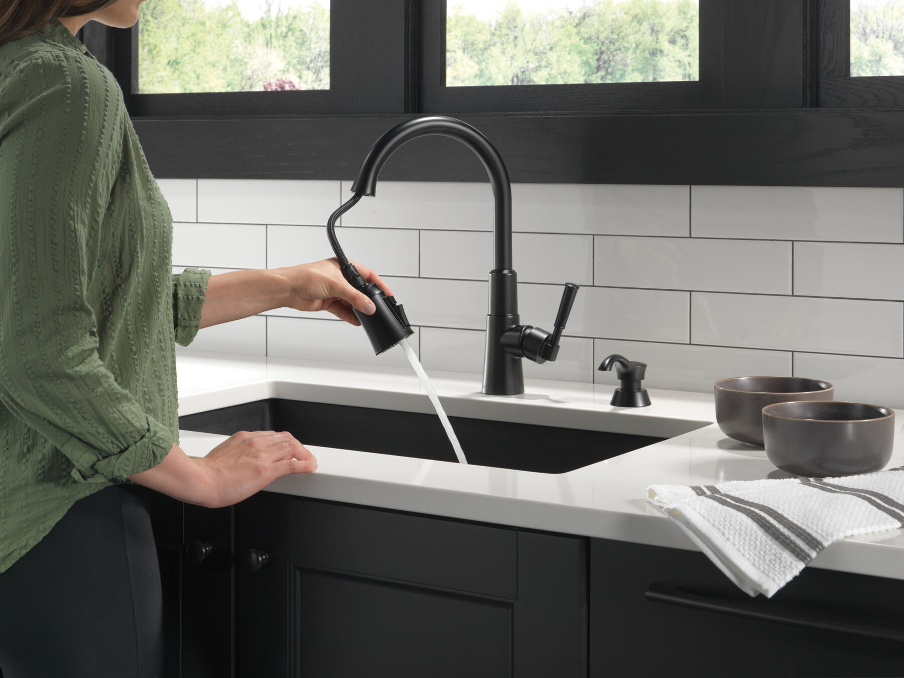 Single Handle Pull-Down Kitchen Faucet with Soap Dispenser and ShieldSpray&reg; Technology