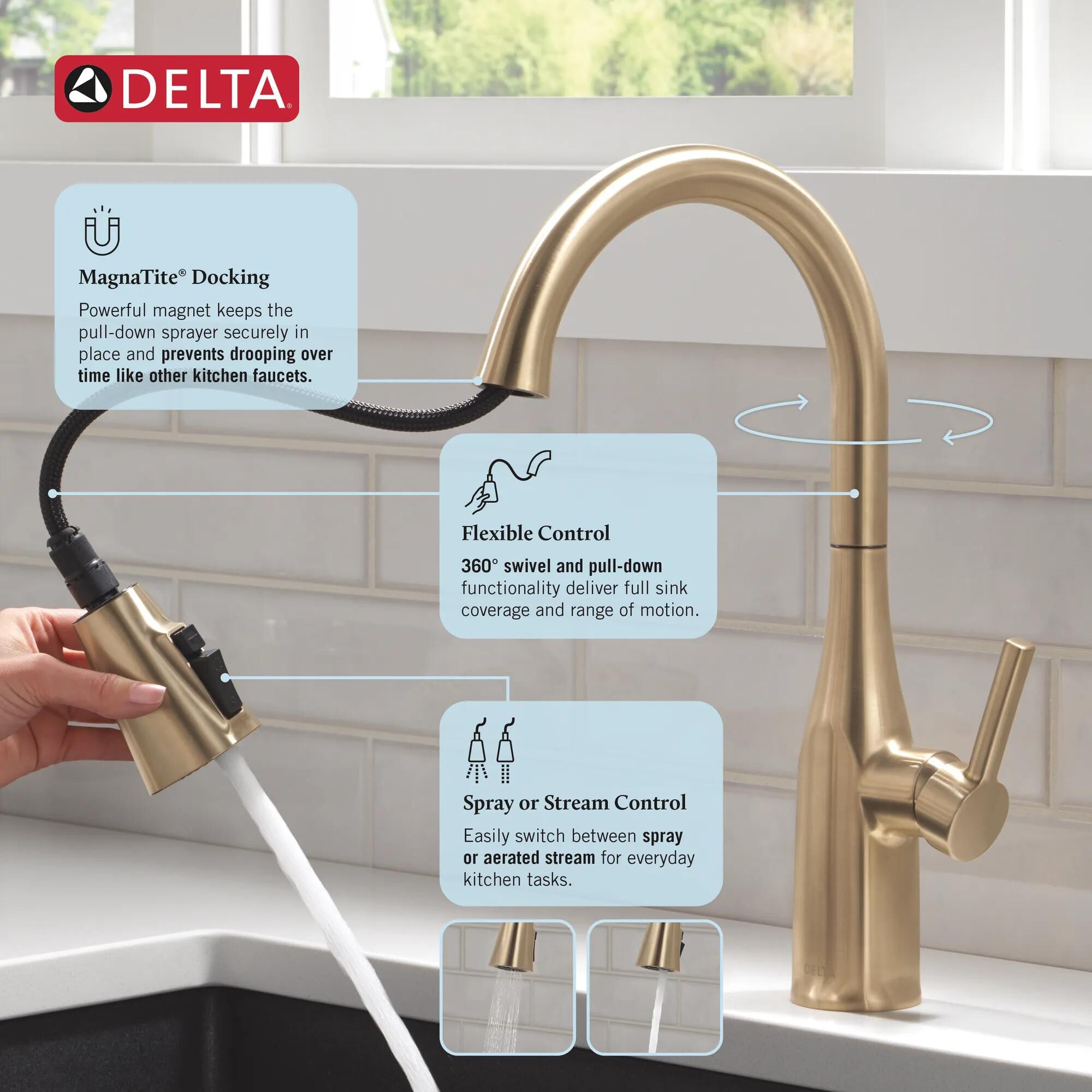 Single Handle Pull-Down Kitchen Faucet in Champagne Bronze 19728LF