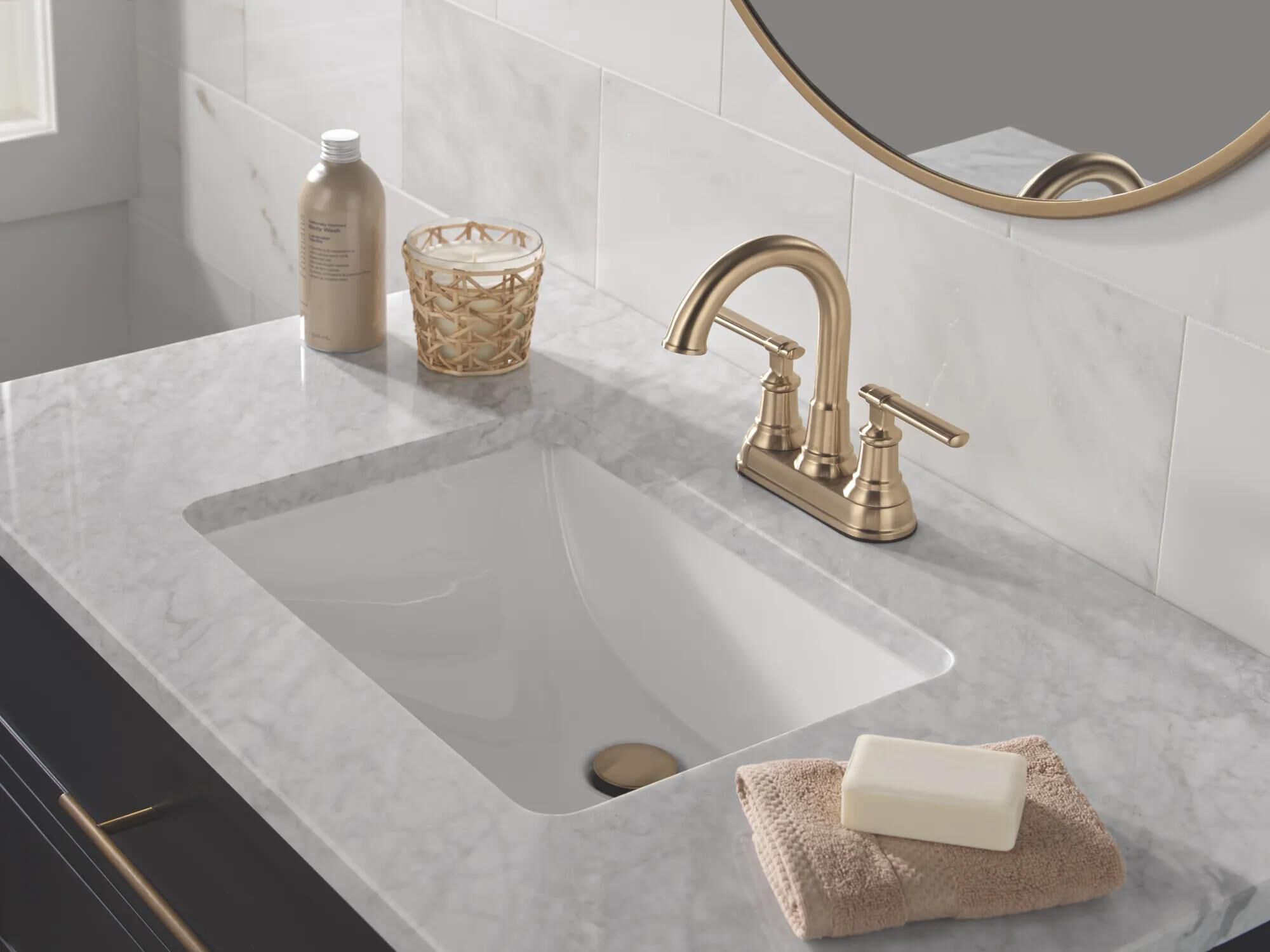 Two Handle Centerset Bathroom Faucet in Champagne Bronze 25993LF