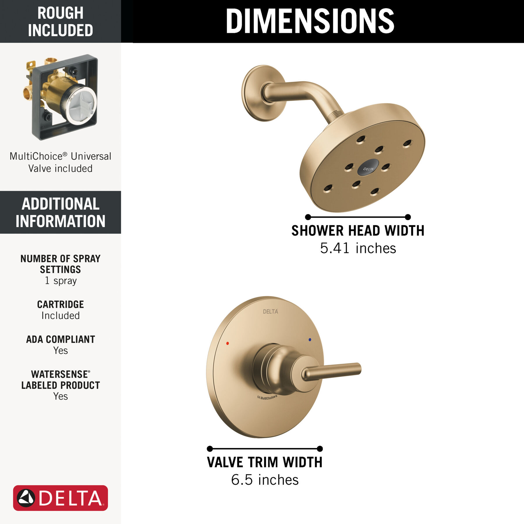 Widespread Lavatory Faucet with Shower Trim and Rough Bundle - 14 Series