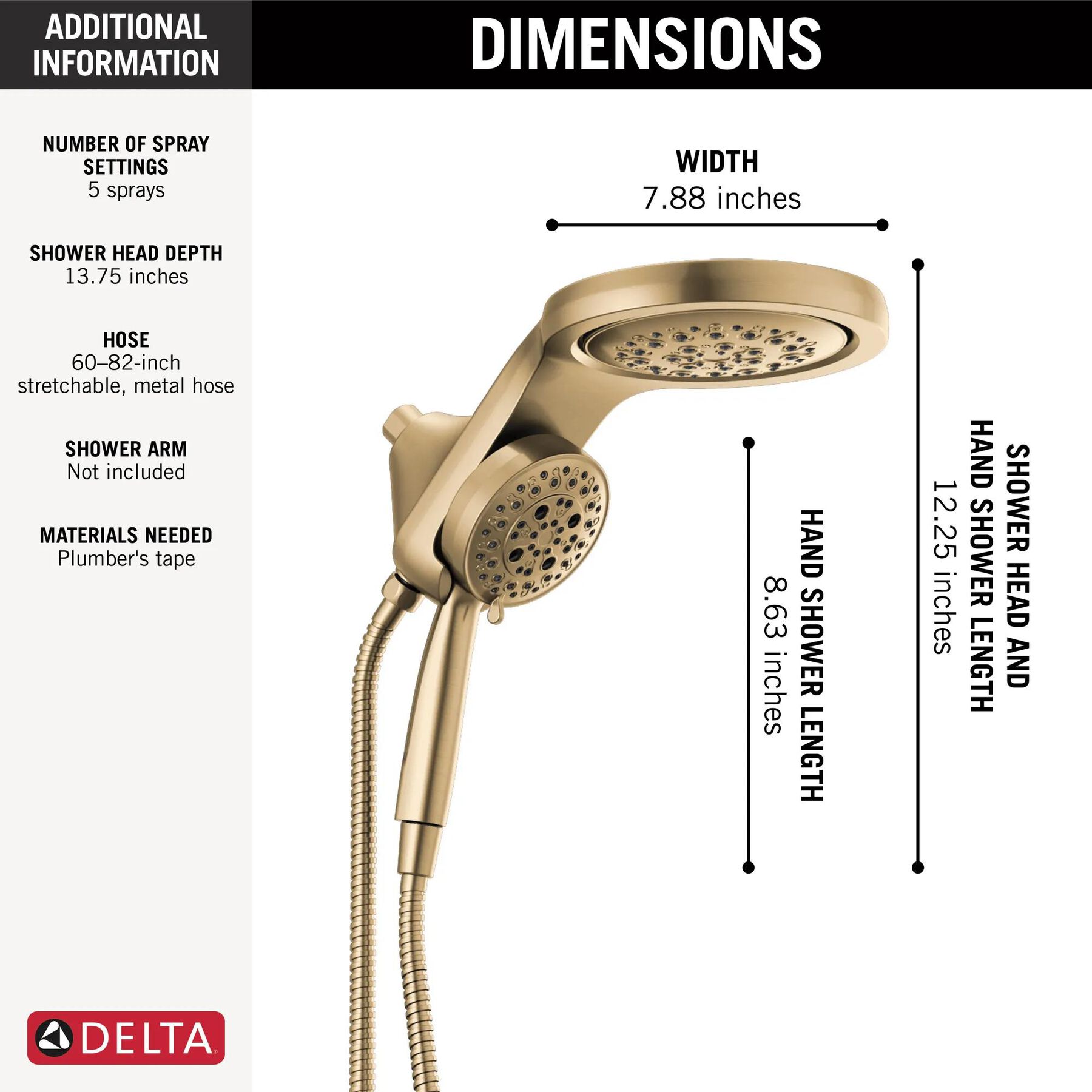 HydroRain&reg; H2Okinetic&reg; 5-Setting Two-in-One Shower Head (Recertified)