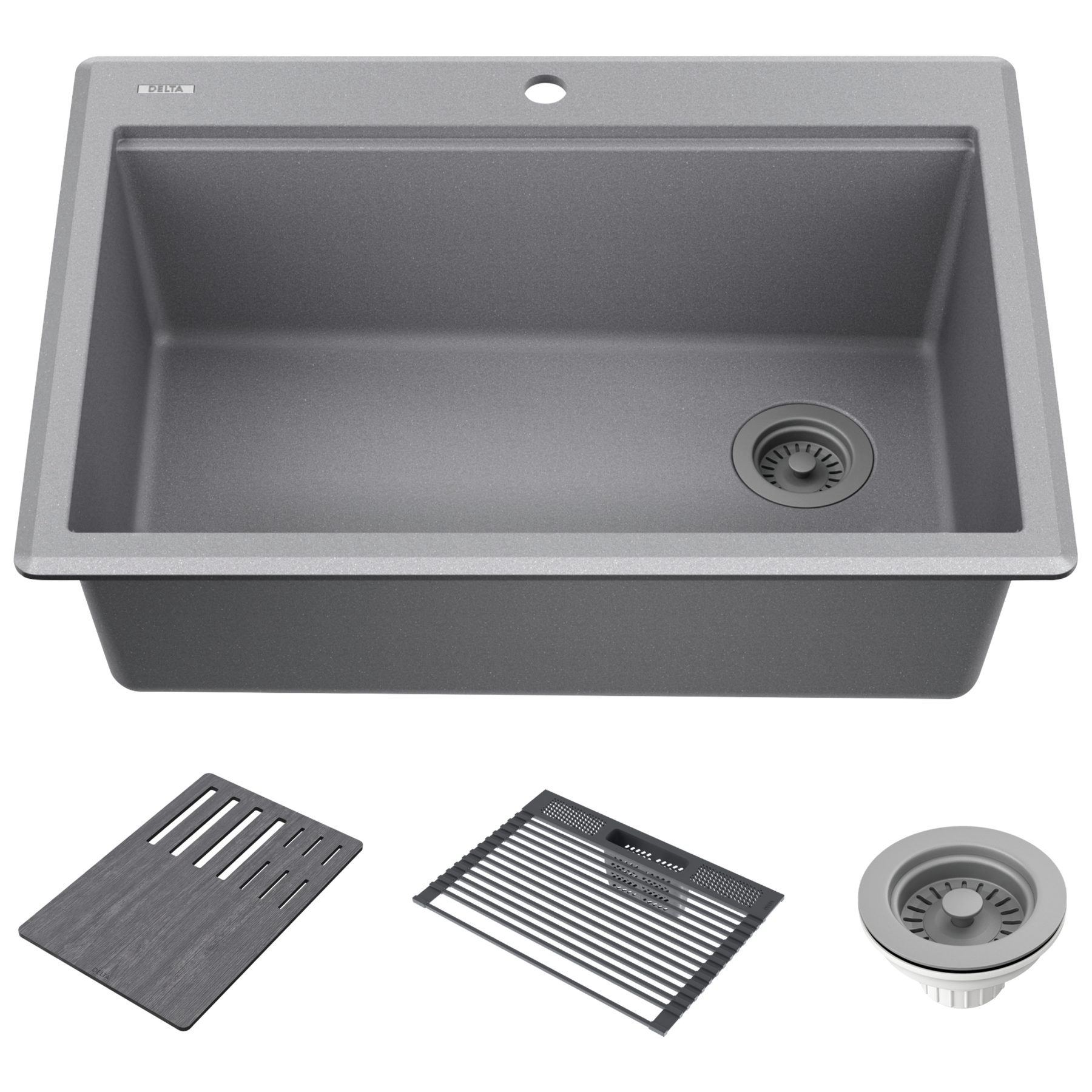 30&rdquo; Granite Composite Workstation Kitchen Sink Drop-In Top Mount Single Bowl with WorkFlow&trade; Ledge and Accessories in Dark Grey