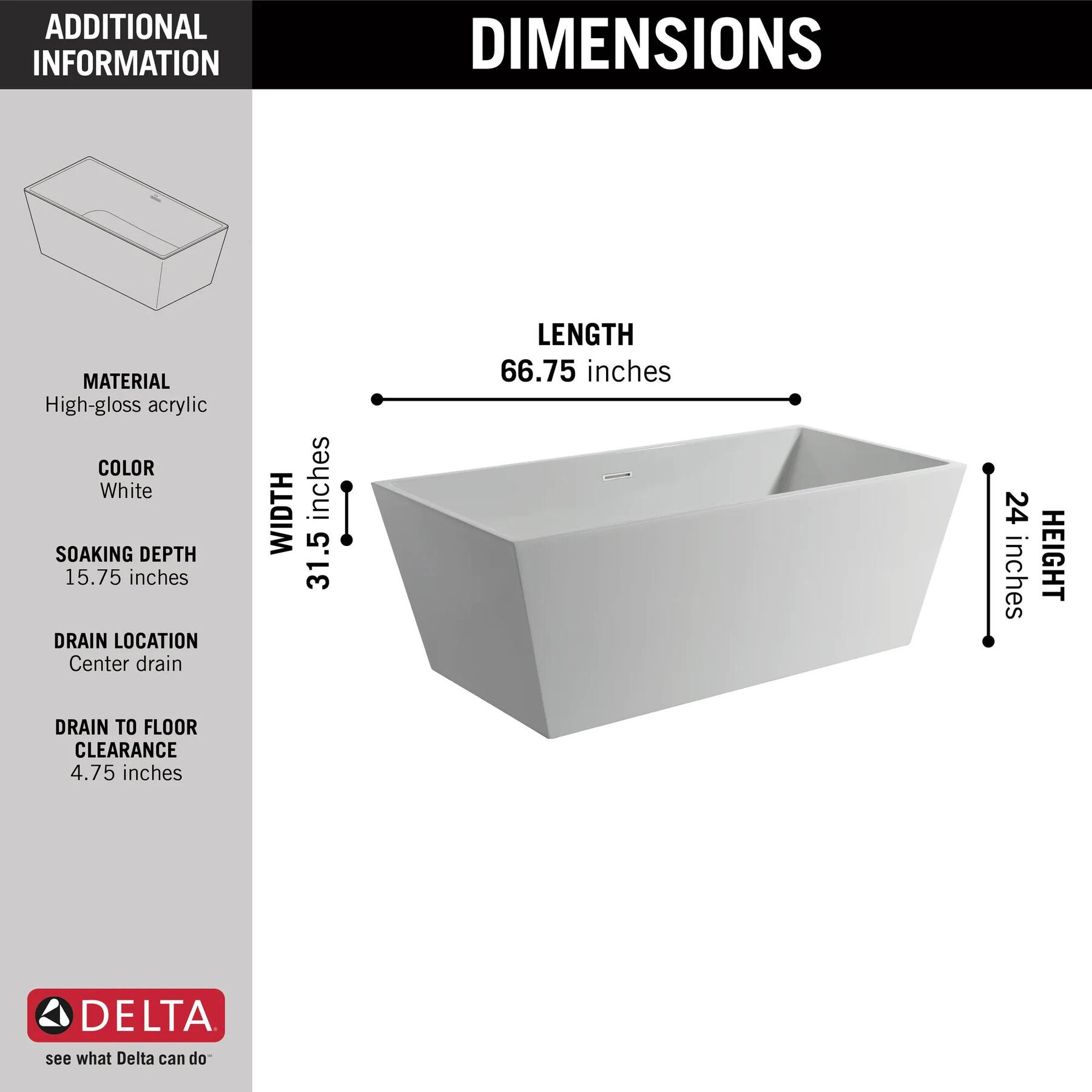 67 in. x 32 in. Freestanding Tub with Center Drain