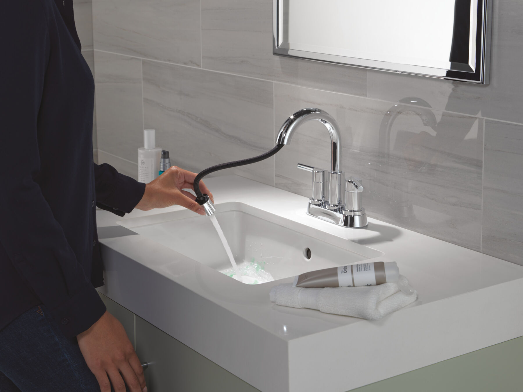 Two Handle Centerset Pull-Down Bathroom Faucet